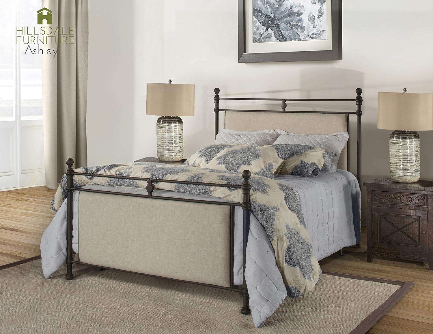 King Rustic Brown Metal and Linen Upholstered Bed with Headboard