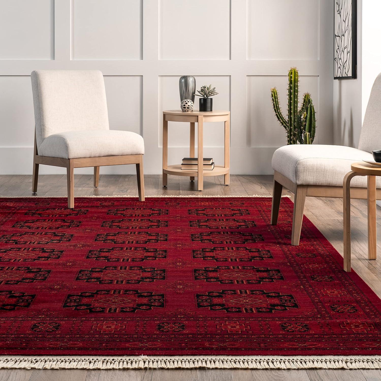 Elegant Red Trellis 4' x 6' Easy-Care Synthetic Area Rug