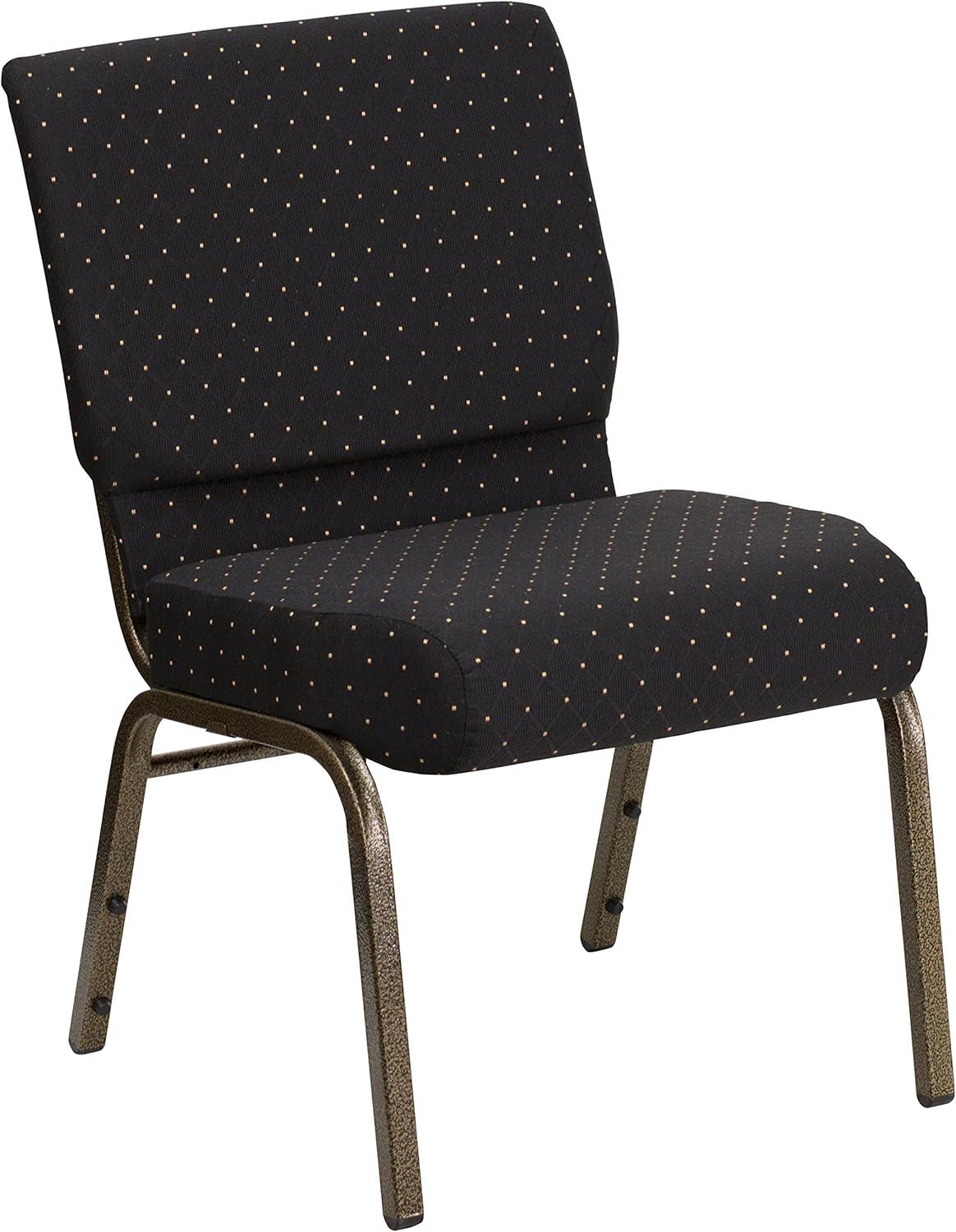 Flash Furniture HERCULES Series Fabric Church Stacking Chair Black Dot Patterned/Gold Vein Frame 4