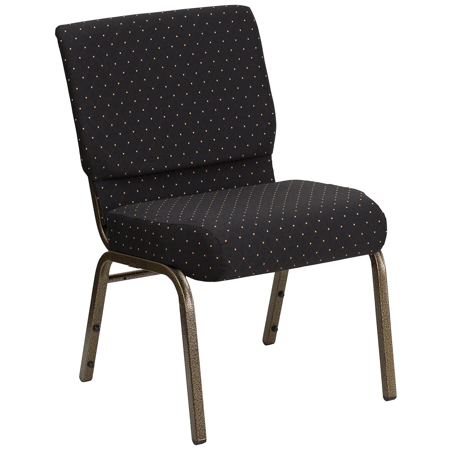 Flash Furniture HERCULES Series Fabric Church Stacking Chair Black Dot Patterned/Gold Vein Frame 4