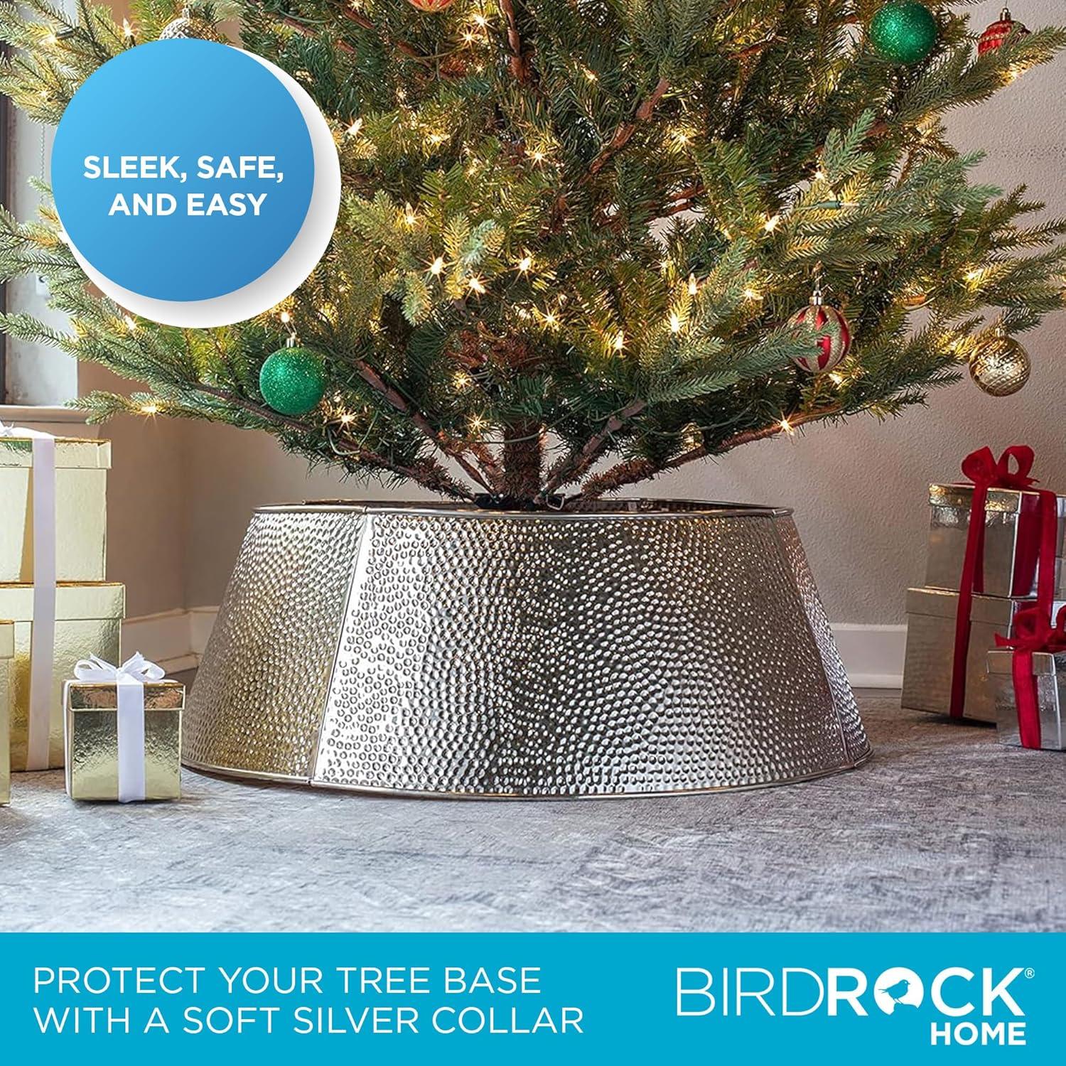 BIRDROCK HOME 4-Panel Christmas Tree Collar - Silver - Hammered