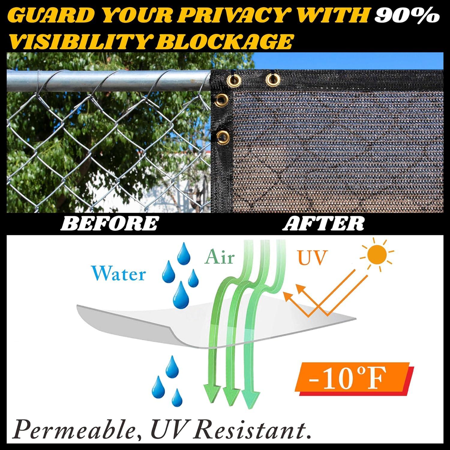 Royal Shade 6' x 50' Brown Fence Privacy Screen Cover Windscreen with Heavy Duty Brass Grommets - Cable Zip Ties Include (We Make Custom Size)