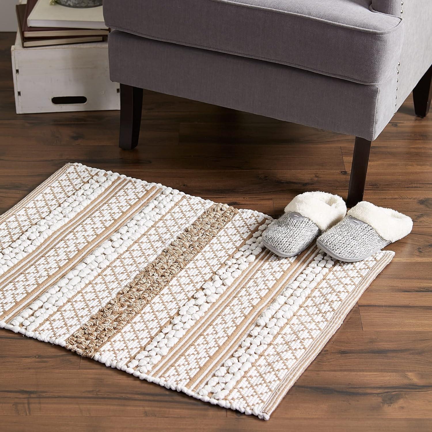 DII Stone and White Hand-Loomed Cotton Paper Chindi Rug 2x3