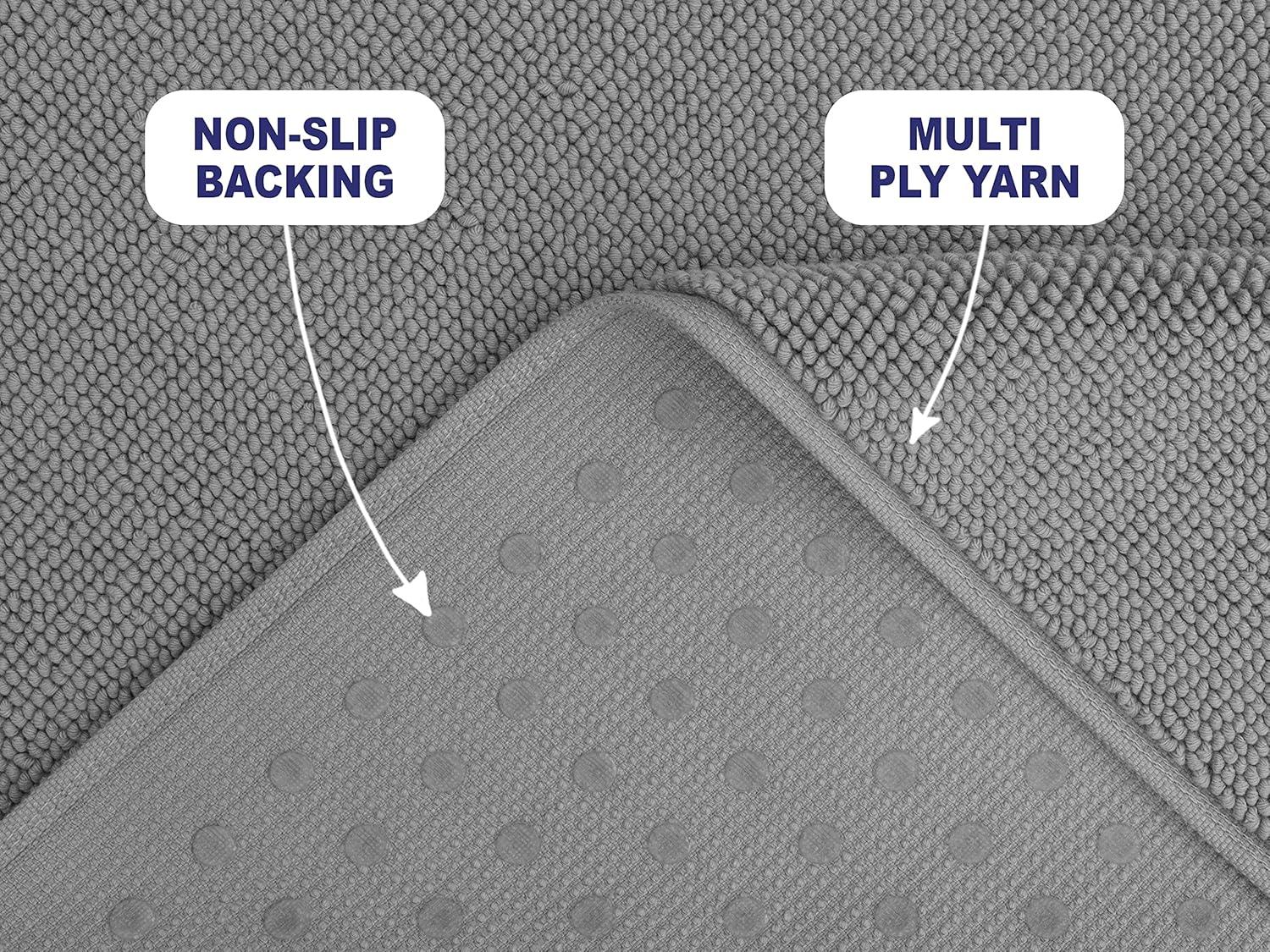 American Soft Linen 100% Cotton Bath Mat Rugs, 20x34 inches Slip Resistant Bottom Base Bath Mats for Bathroom, Rockridge Grey