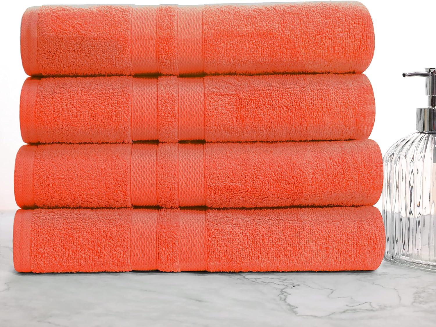 Superior Ultra Soft Cotton Solid 4-Piece Bath Towel Sets, Tangerine