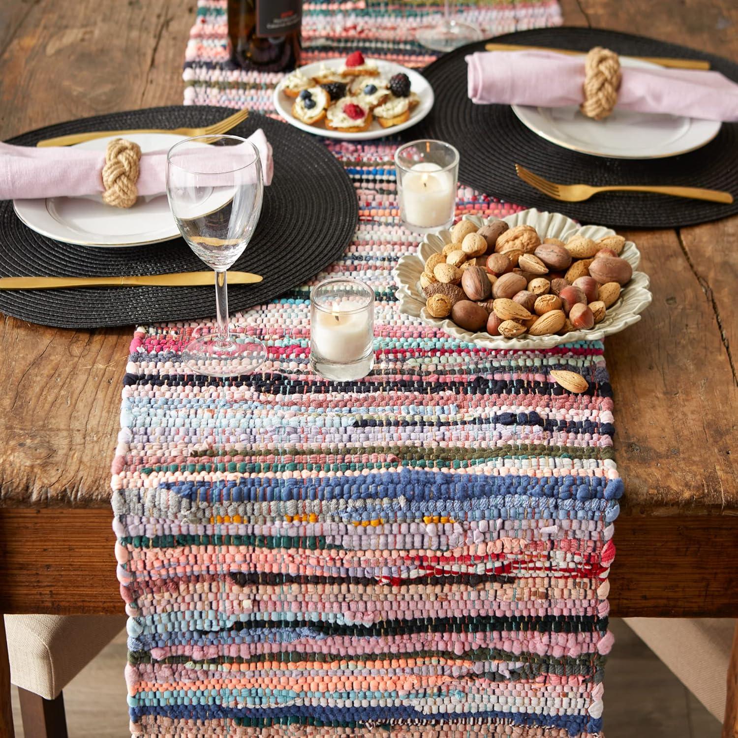 DII 14x72" Modern Recycled Cotton Yarn Chindi Rag Table Runner in Multi-Color