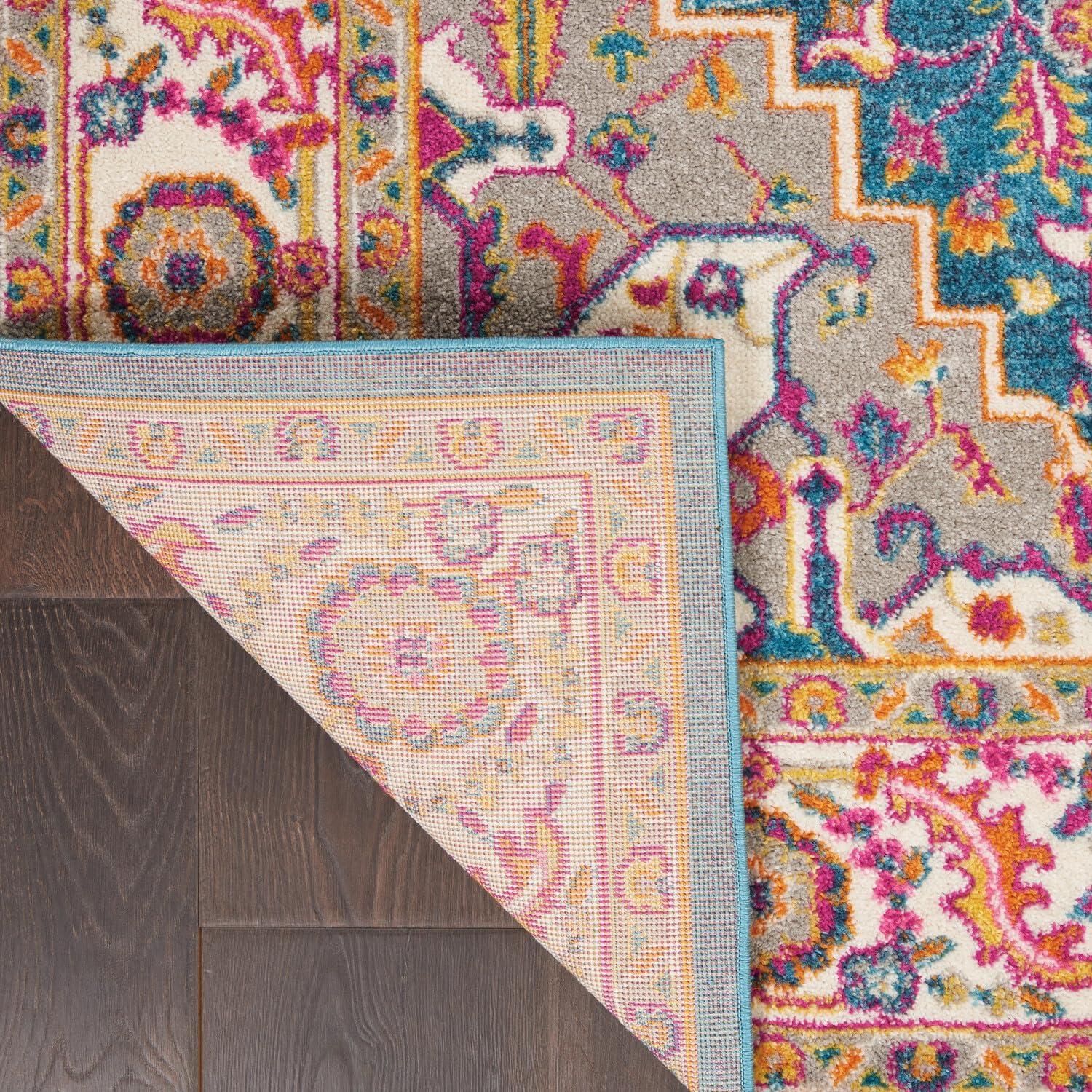 Nourison Passion Colorful Center Medallion Area Rug Teal Multicolor 5'3" x 7'3"