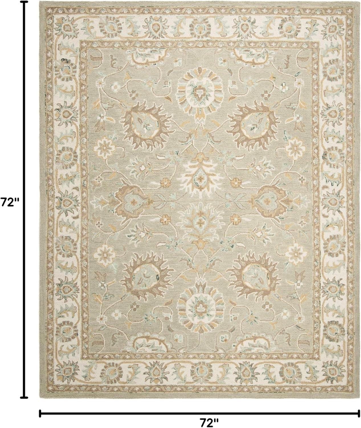 Ivory and Sage Floral Hand-Tufted Wool Square Area Rug