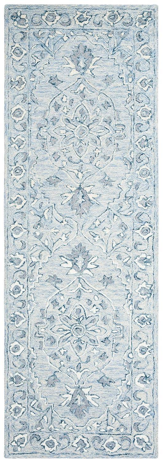Micro-Loop MLP504 Hand Tufted Indoor Runner Rug - Light Blue/Ivory - 2'3"x11' - Safavieh