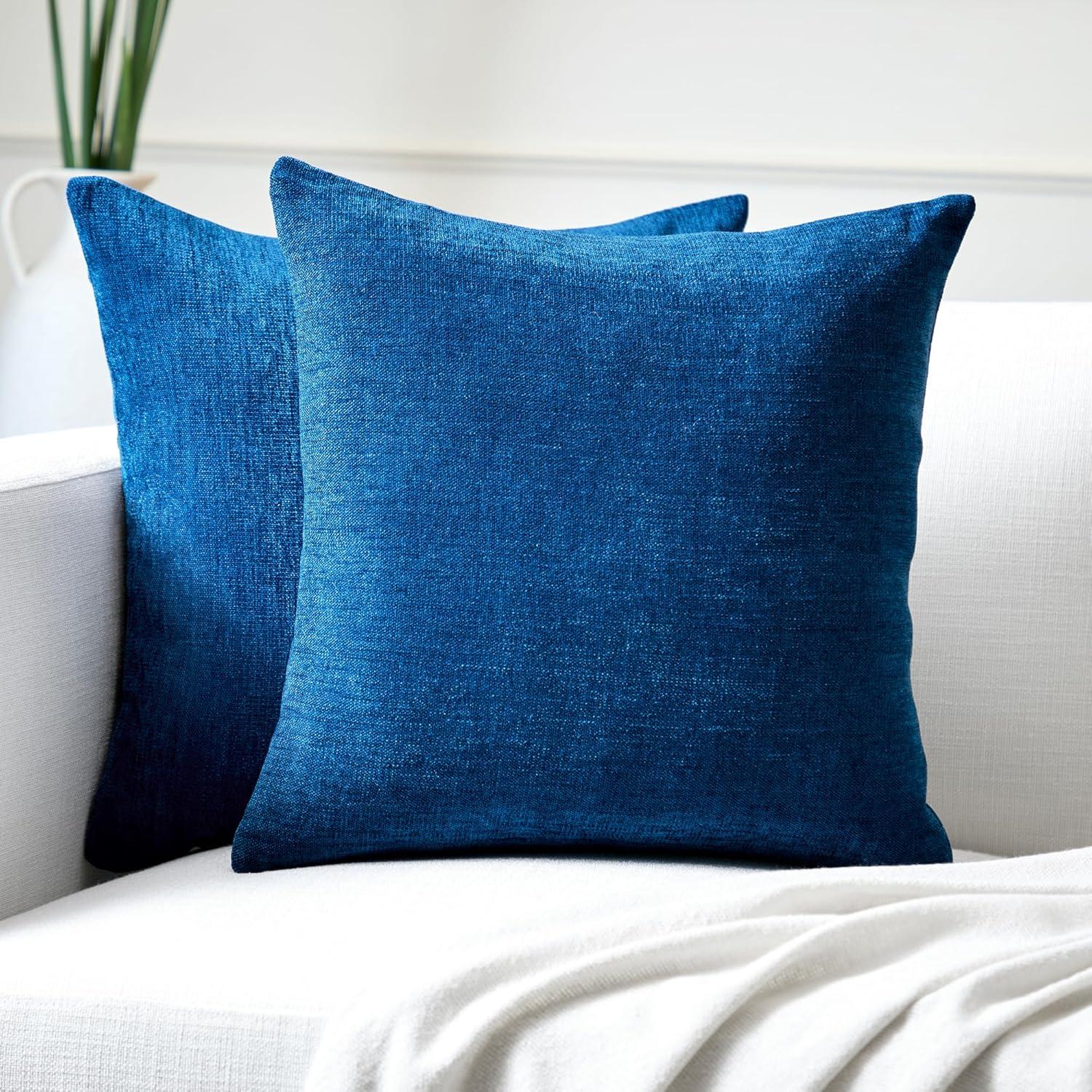 PAVILIA Set of 2 Throw Pillow Covers, Decorative Velvet Square Cushion Cases for Bed Sofa Couch Bedroom Living Room, Navy Blue/20 x 20