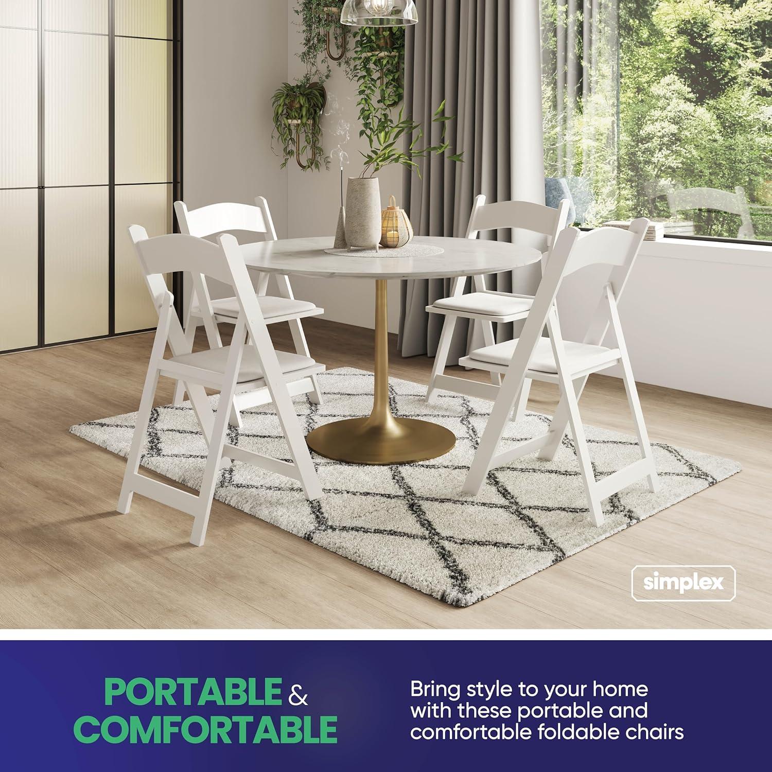SIMPLEX 4 White Resin Folding Chairs - Comfortable White Foldable Chair - Stackable Chairs with Padded Seats - Indoor/Outdoor Folding Chairs for Events - Lightweight Foldable Chairs (4 Pack)