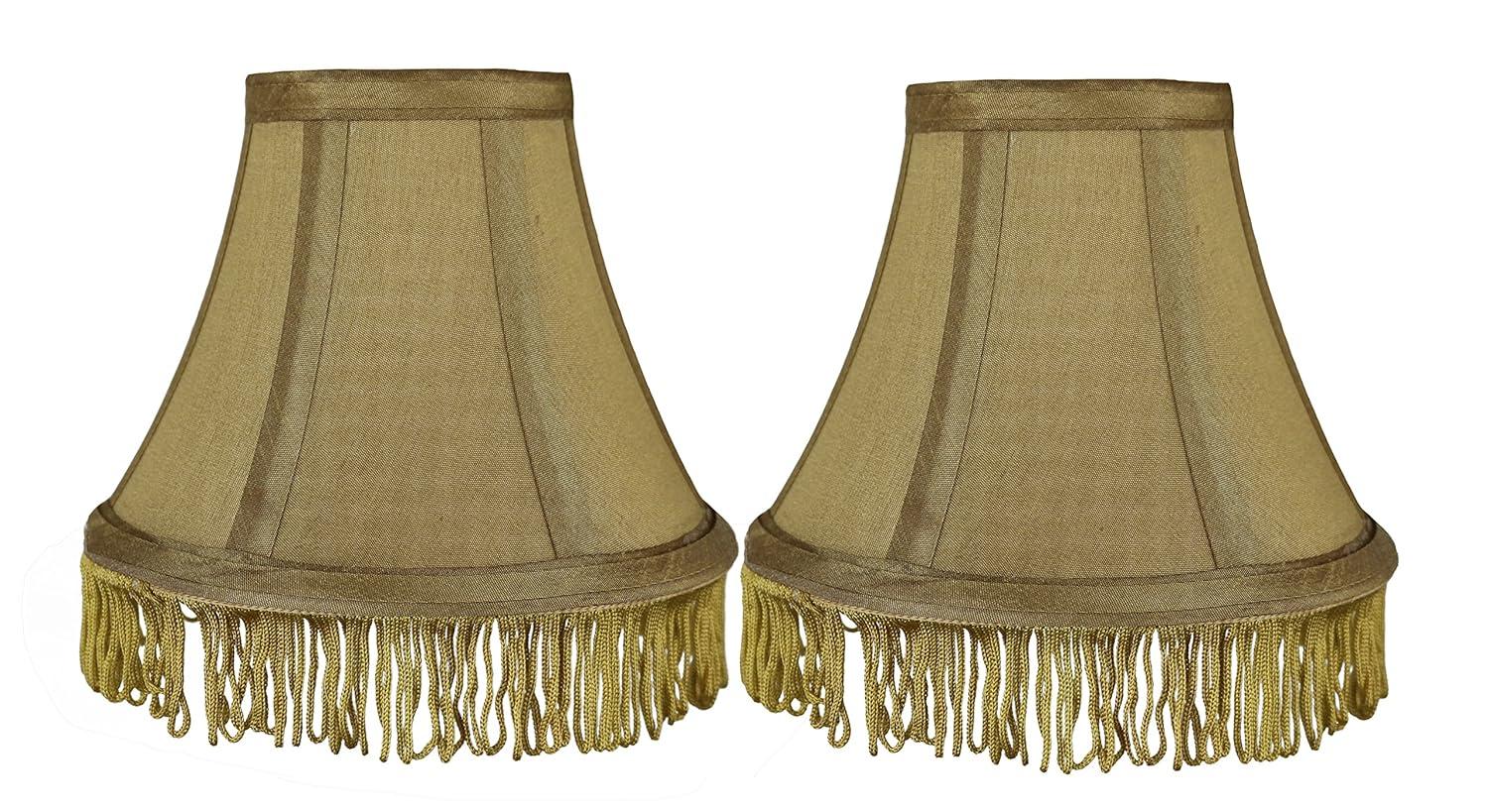 Urbanest Silk Bell Lamp Shade, 5x9x7", Gold With Gold Fringe, Set of 2