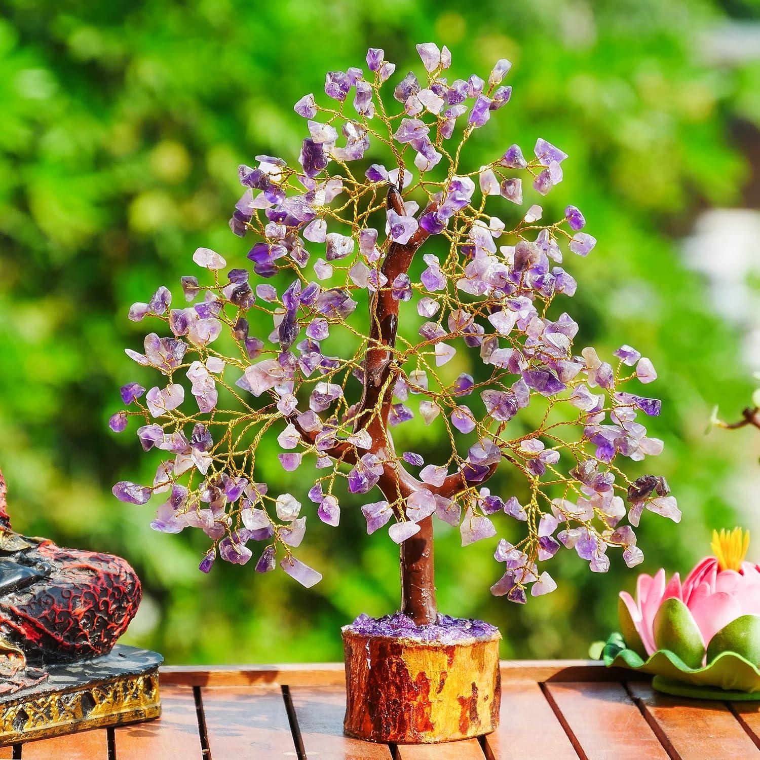 Amethyst Chakra Tree of Life - Crystal Tree for Positive Energy, Feng Shui Decor - Handmade Gemstone Tree, Good Luck Money Bonsai, Purple Healing Crystals, Meditation Stone, Spiritual Mystical Gift