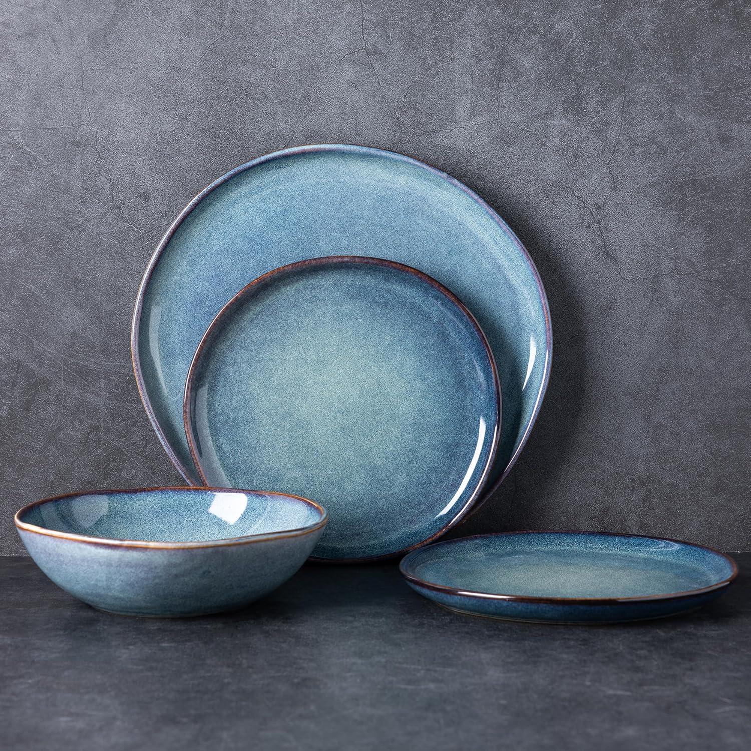 Handmade Gray Blue Ceramic 24oz Cereal Soup Salad Bowls Set