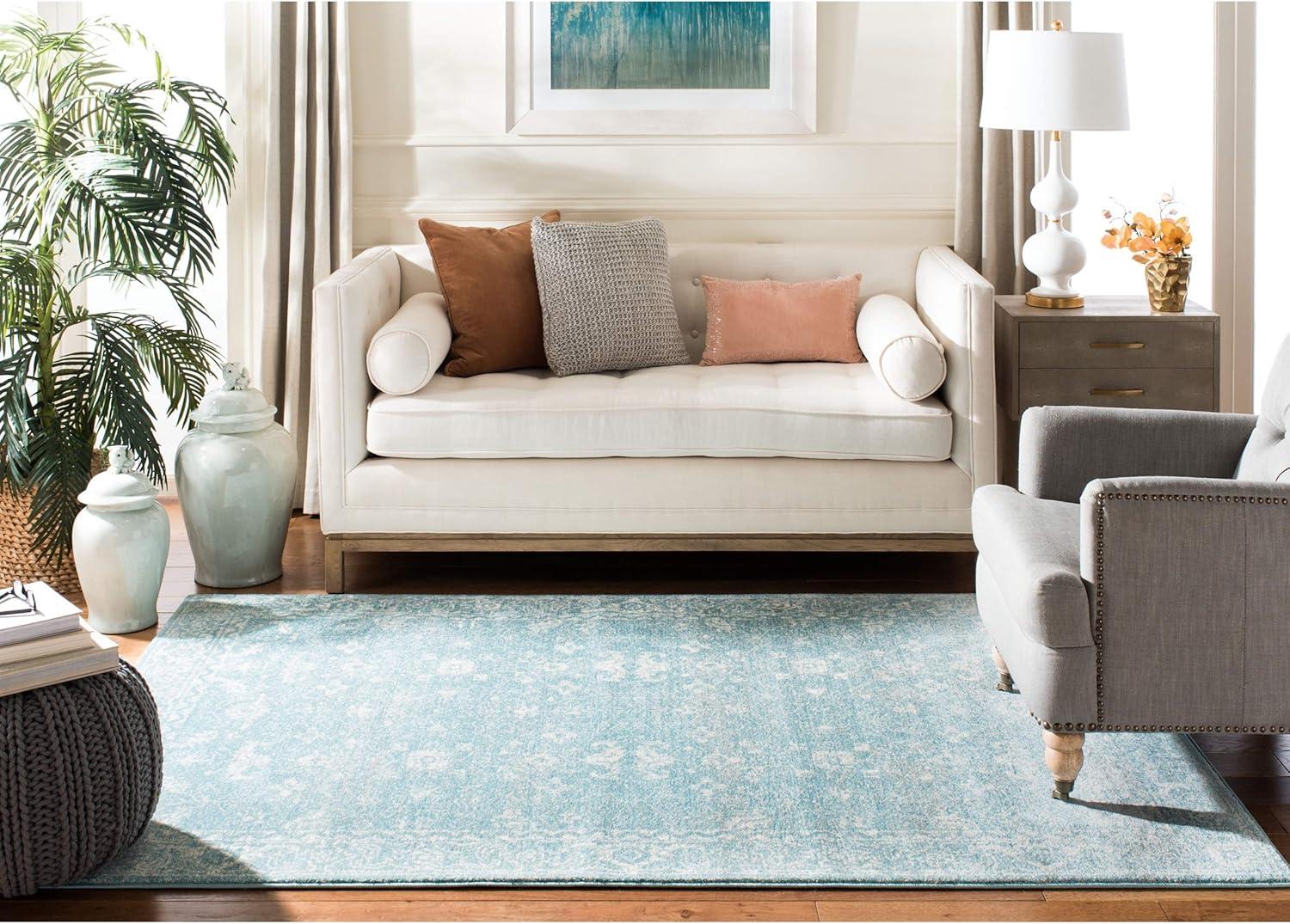 SAFAVIEH Evoke Ronald Bordered Area Rug, Light Blue/Ivory, 9' x 12'