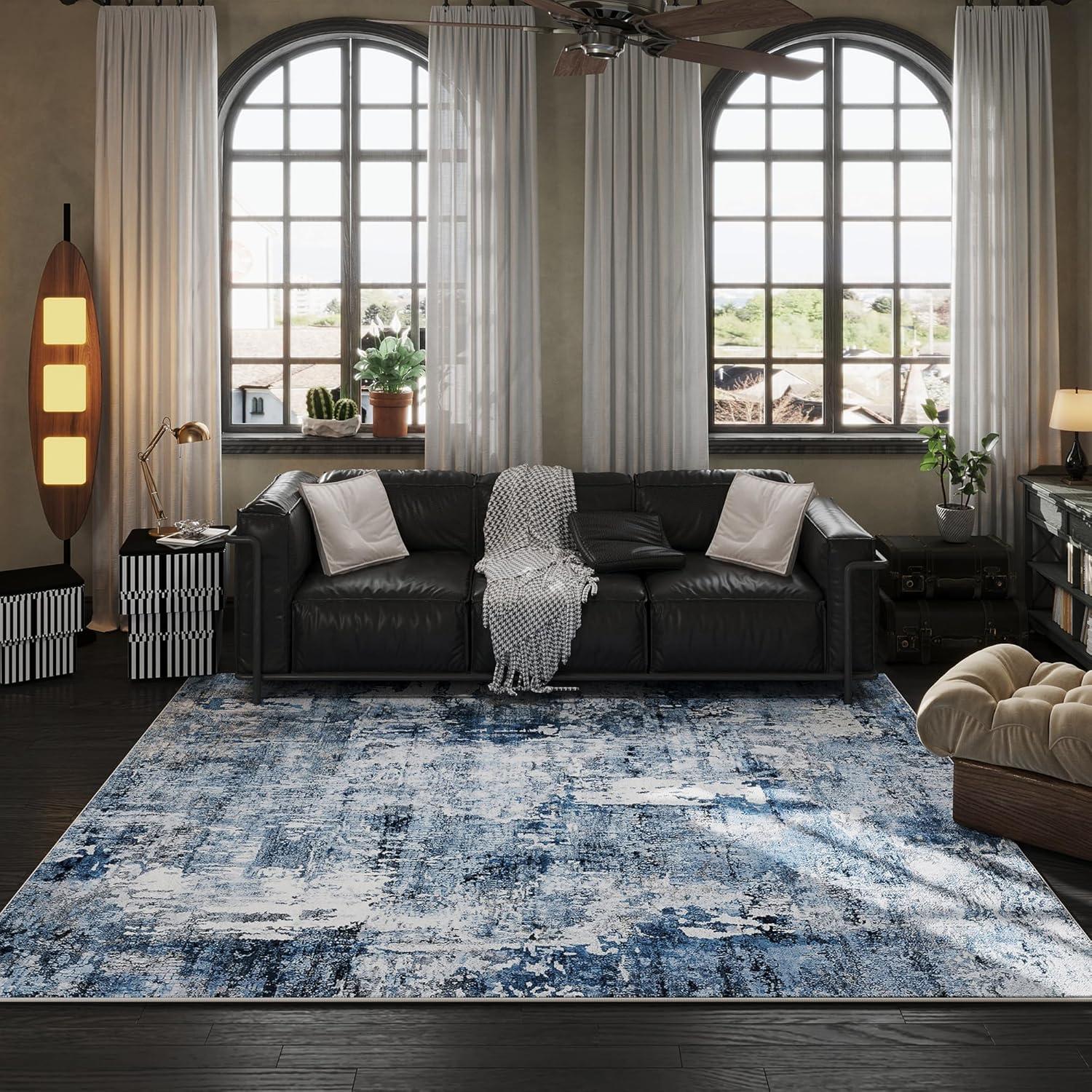 WhizMax 5'x7' Modern Blue Abstract Area Rug Machine Washable Contemporary Rug Soft Foldable Thin Accent Rug Anti-Slip Non-Shedding Floor Carpet