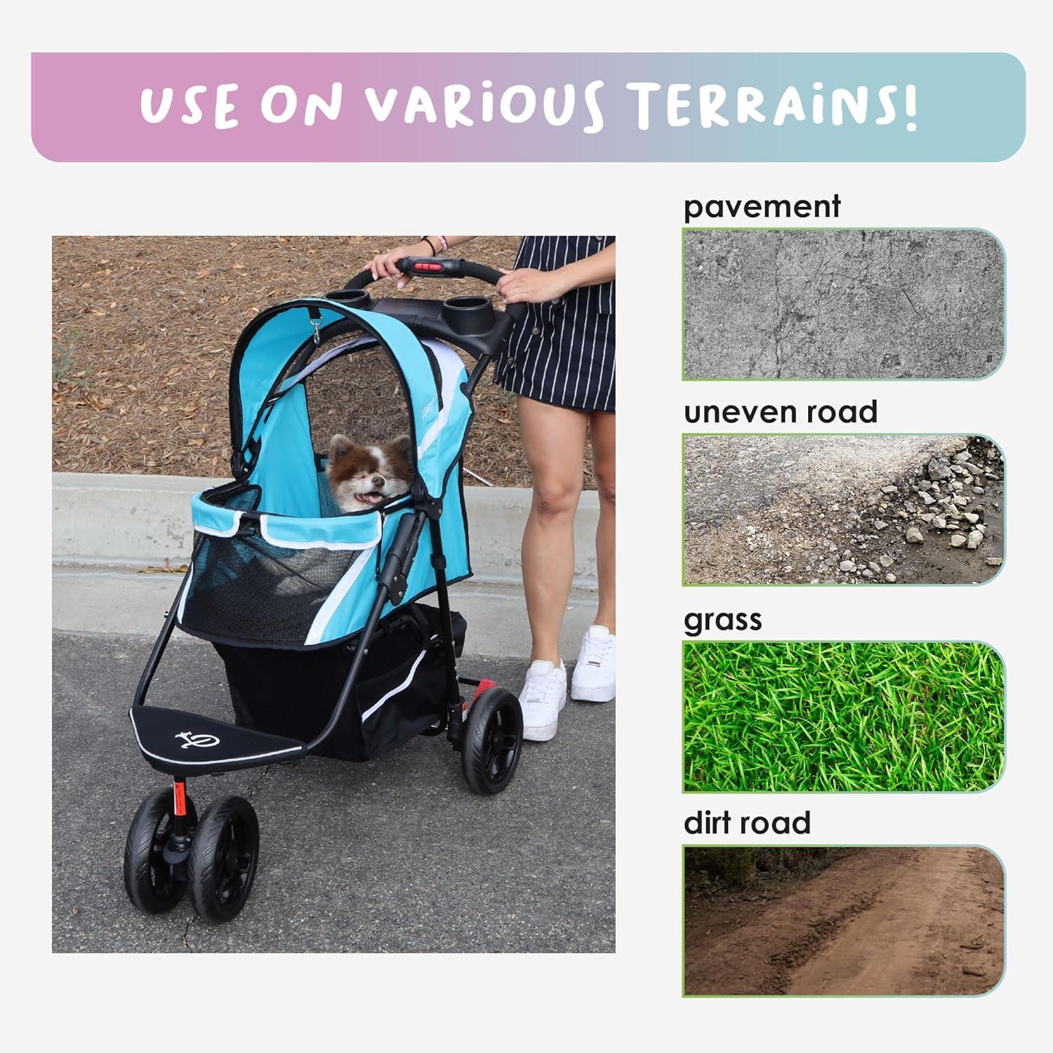 Petique Revolutionary Stroller, Dog Cart for Small to Medium Size Pets, Ventilated Pet Jogger for Cats & Dogs