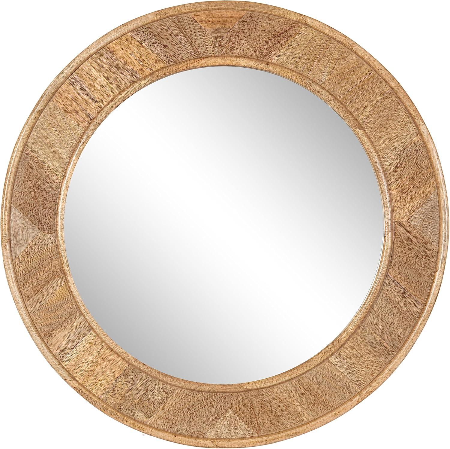 28" Natural Brown Mango Wood Round Wall Mirror