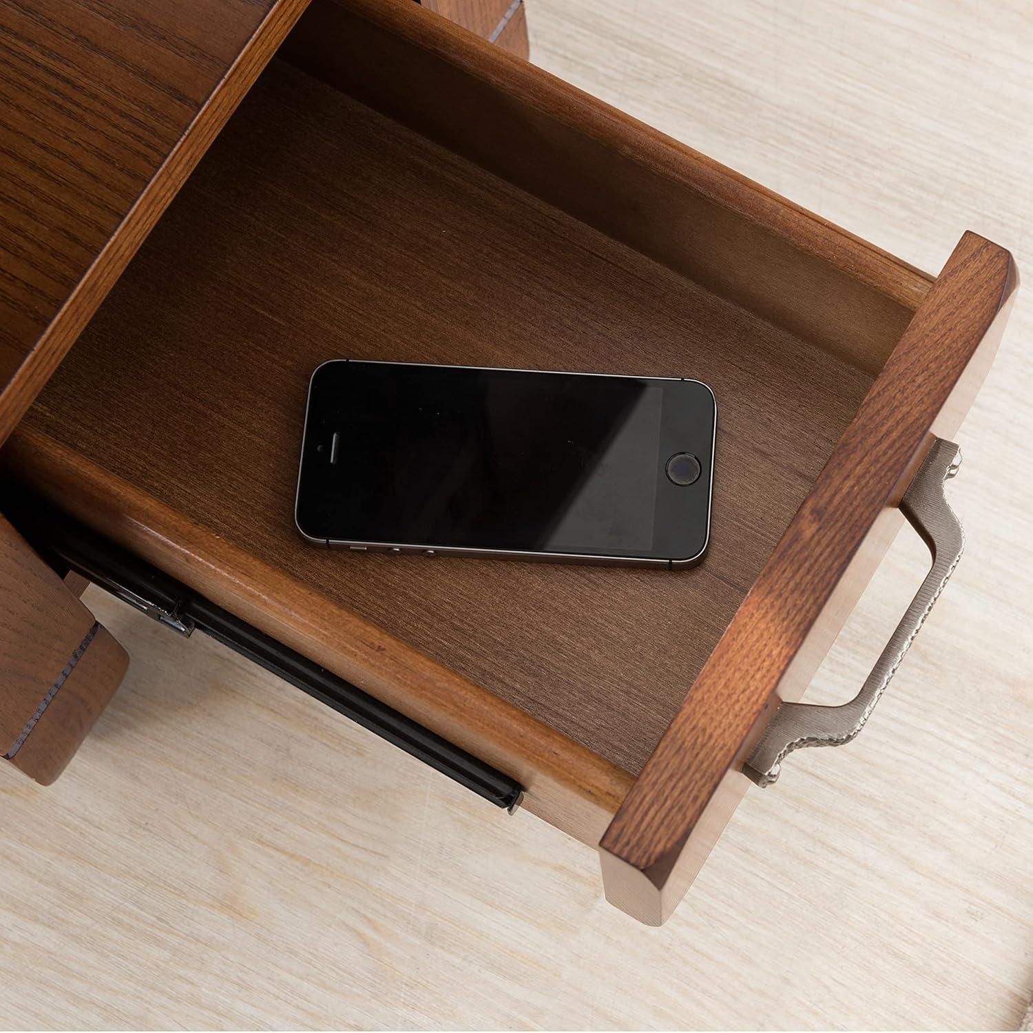 Rustic Oak and Slatestone Square Chairside End Table