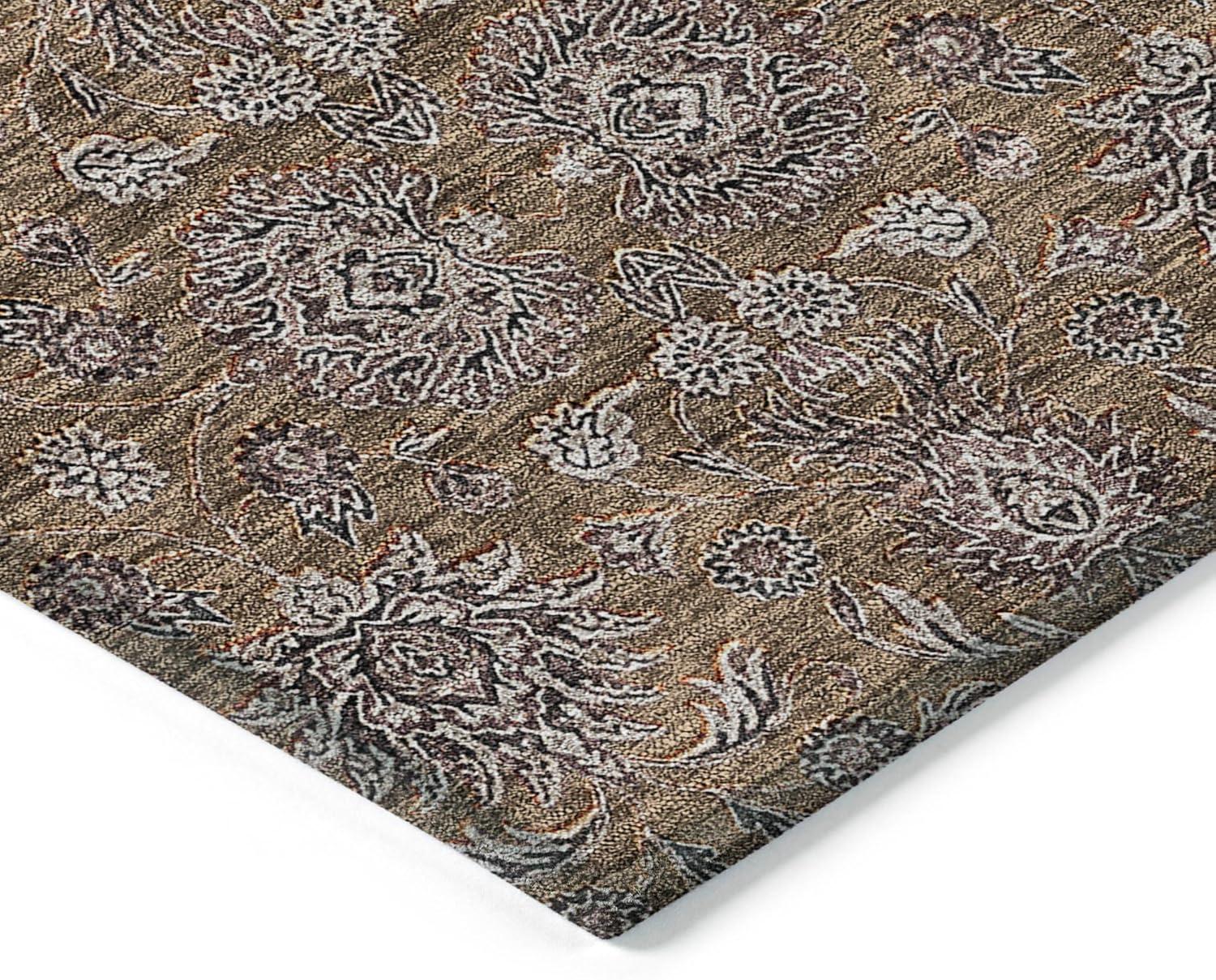 Chocolate Floral Synthetic Indoor/Outdoor Runner Rug