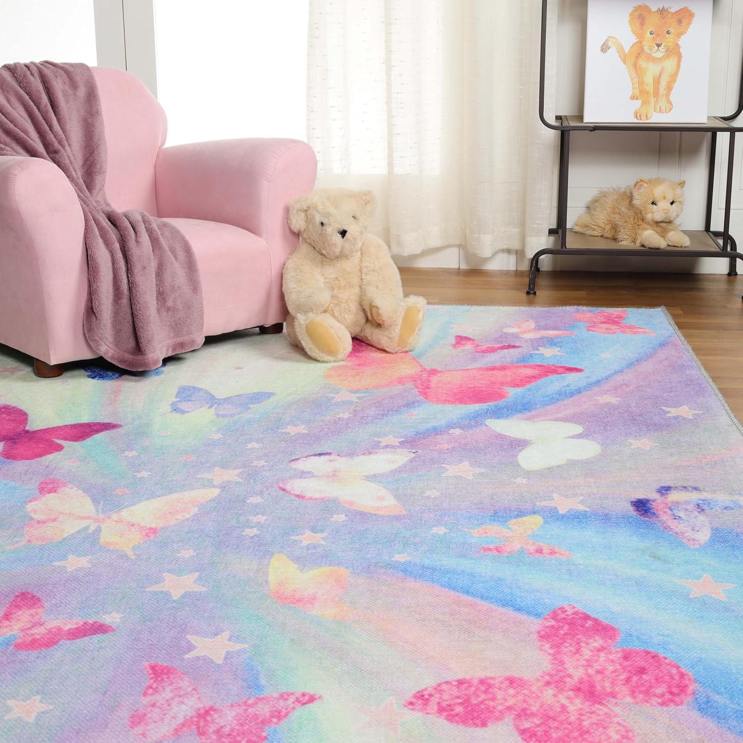 Magenta Butterfly Flat Woven Square Kids Rug