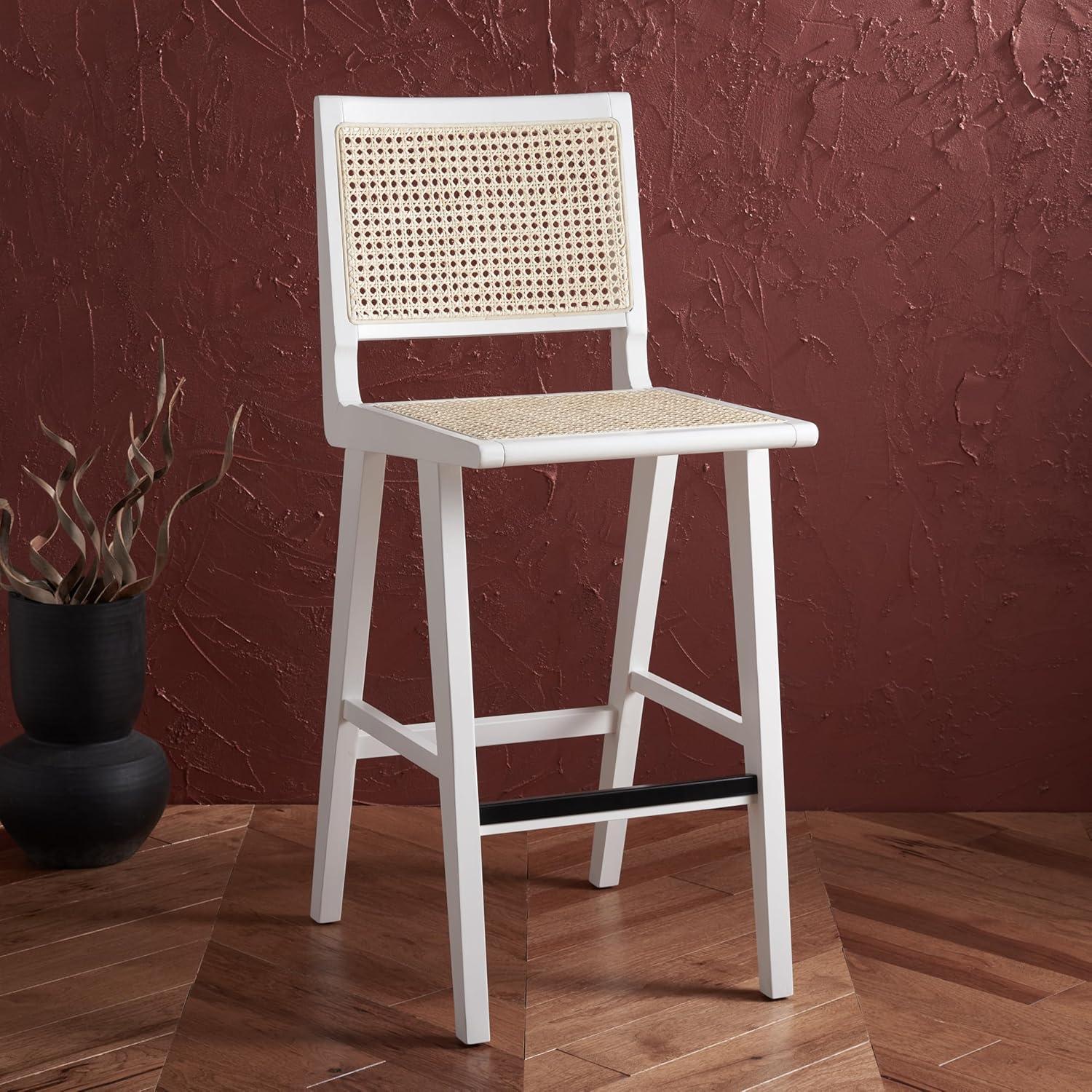 Hattie French Cane Barstool - SFV4140 - White/Natural - Safavieh Couture