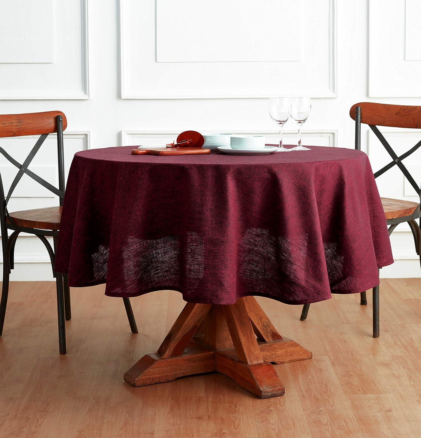 Athena Red Garnet 60-Inch Pure Linen Round Tablecloth