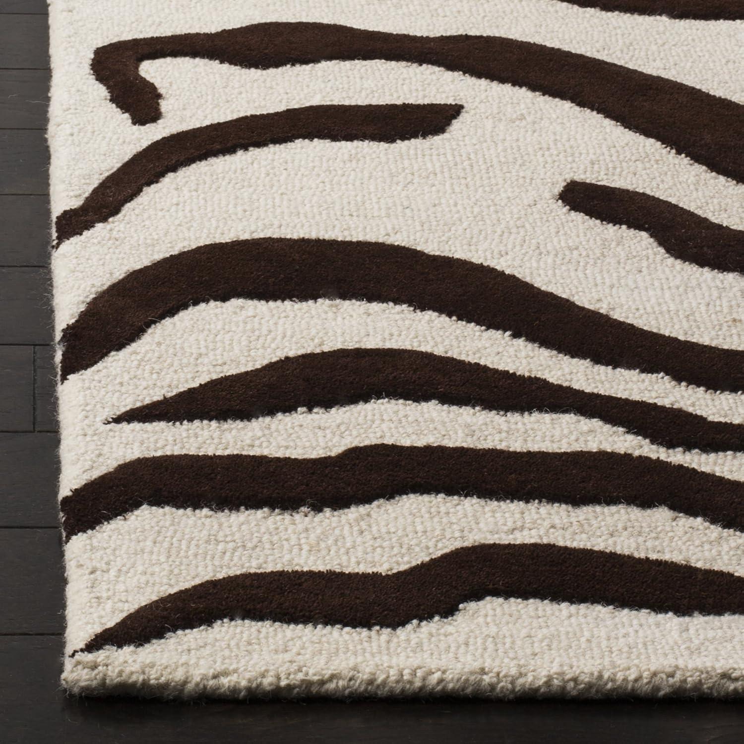 SAFAVIEH Cambridge Leah Animal Stripes Wool Area Rug, Ivory/Brown, 3' x 5'