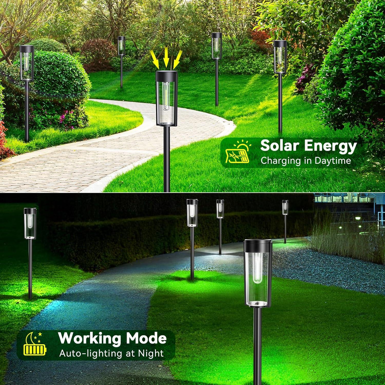 BITPOTT Solar Garden Lighting 8Pack Edison Bulbs Solar Powered Outdoor Pathway Light for Driveway