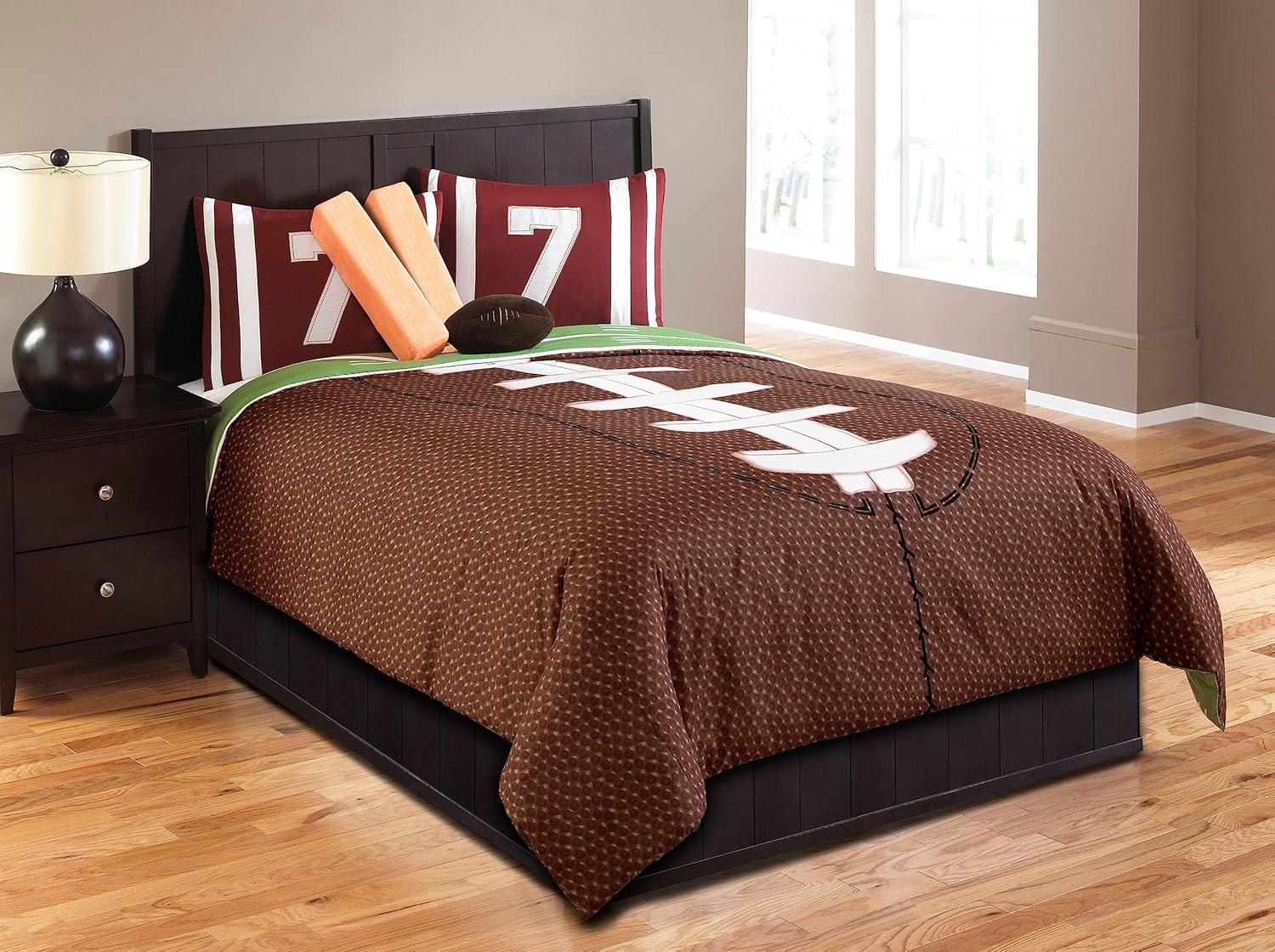 Riverbrook Home Juvenile Bedding Comforter Set, Twin, Field Goal - Brown/Green, 5-Piece Set