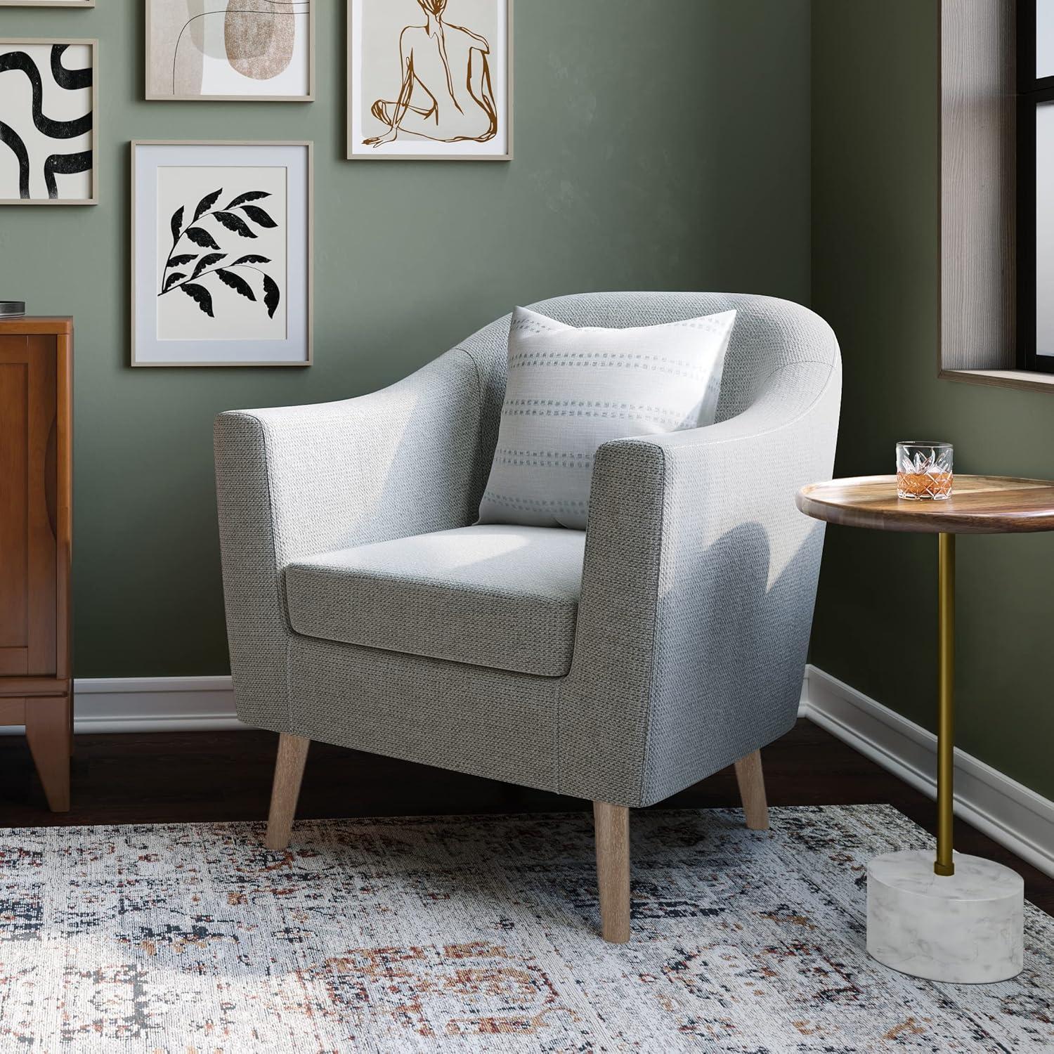 Transitional Classic Grey Curved Wood Accent Chair