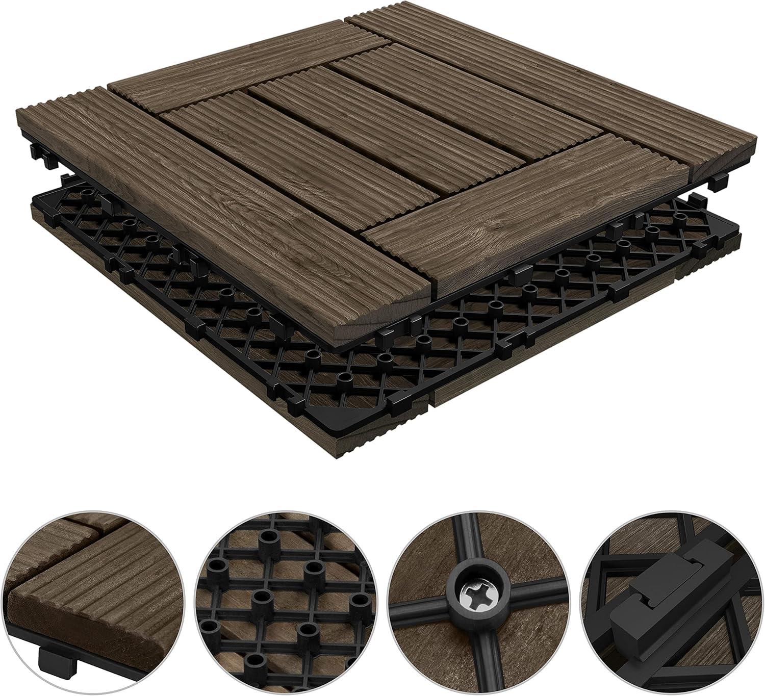 Natural Fir Wood Interlocking Deck Tiles for Outdoor Patio