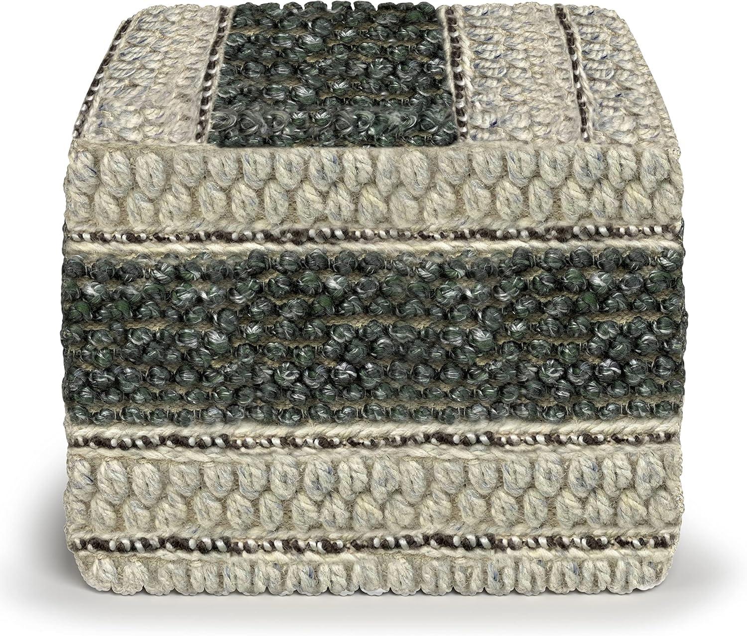 Grady Green and Natural Handloom Woven Square Pouf