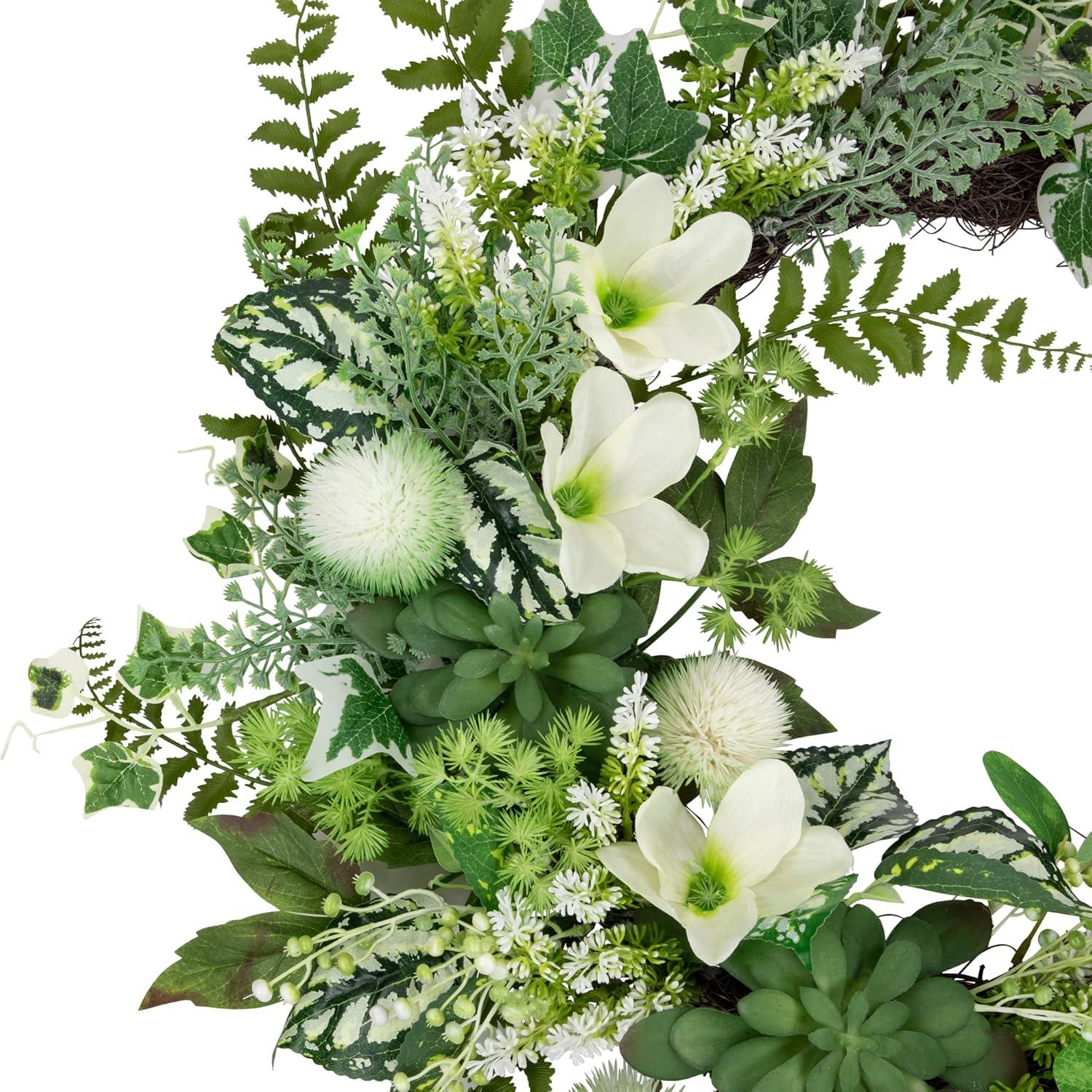 24-Inch Green and White Artificial Floral Grapevine Wreath