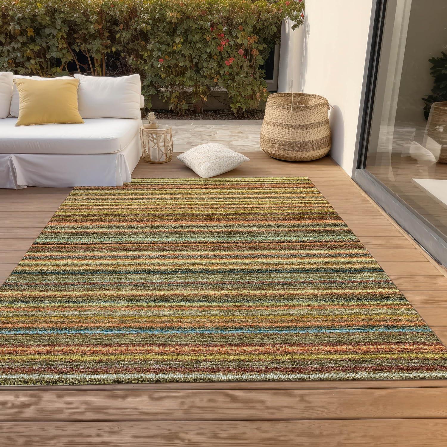 Coral and Multicolor Striped Synthetic Rectangular Rug 2'6" x 3'10"