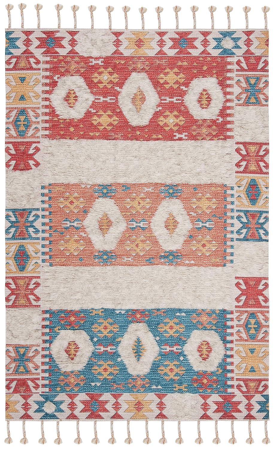Saffron SFN105 Hand Loomed Indoor Area Rug - Rust/Beige - 5'x8' - Safavieh