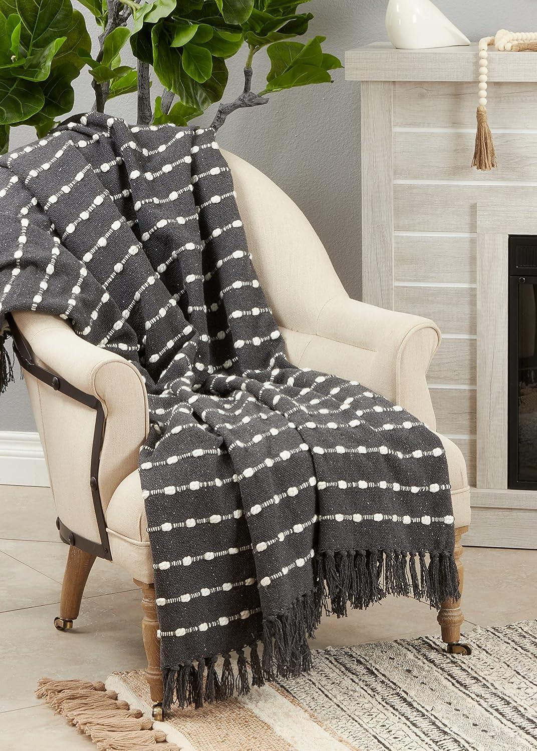 50"x60" Dual-Tone Striped Throw Blanket Black - Saro Lifestyle: Modern Lightweight Cotton & Acrylic, Machine Washable