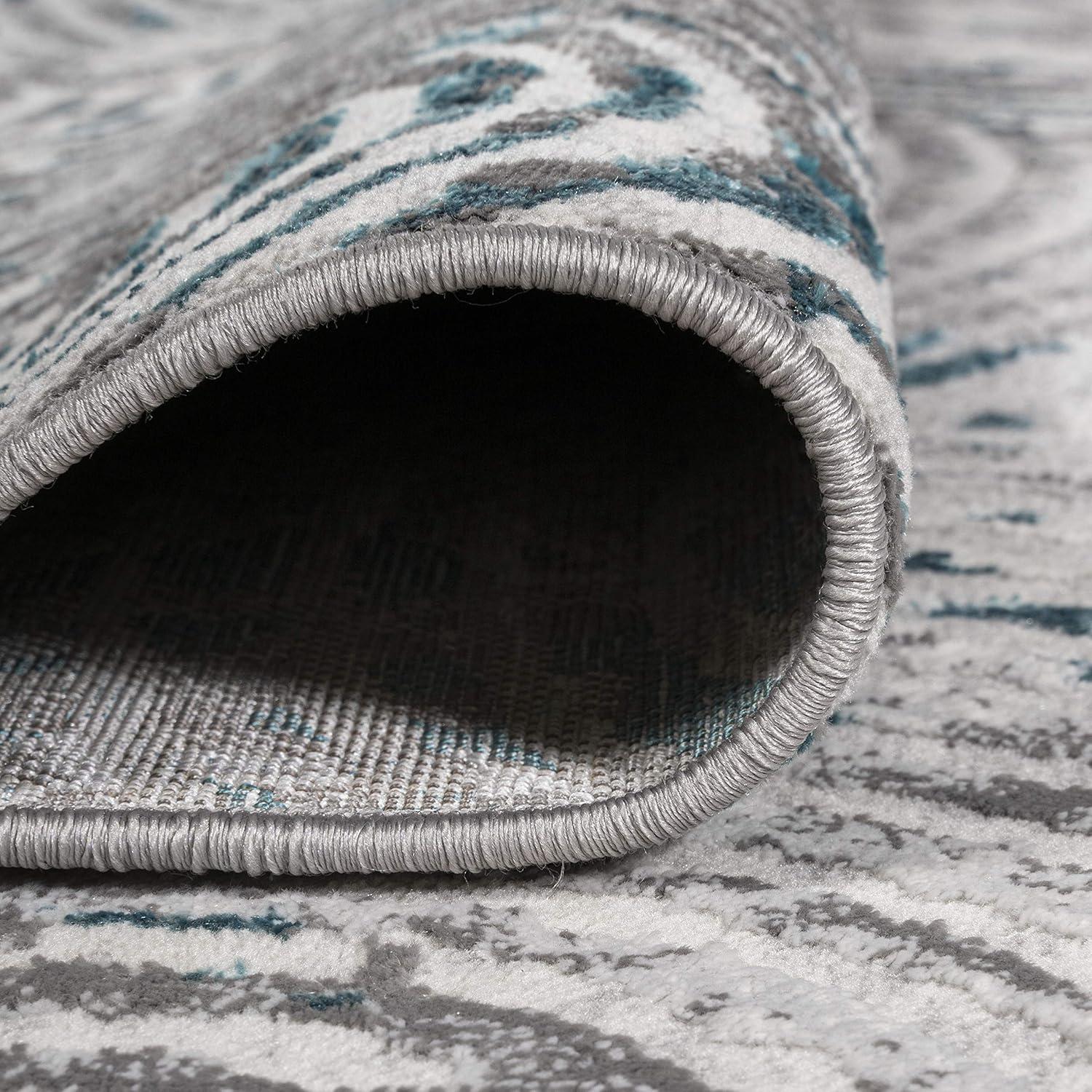 Coastal Abstract Swirls Area Rug 8' x 10' - Gray and Turquoise