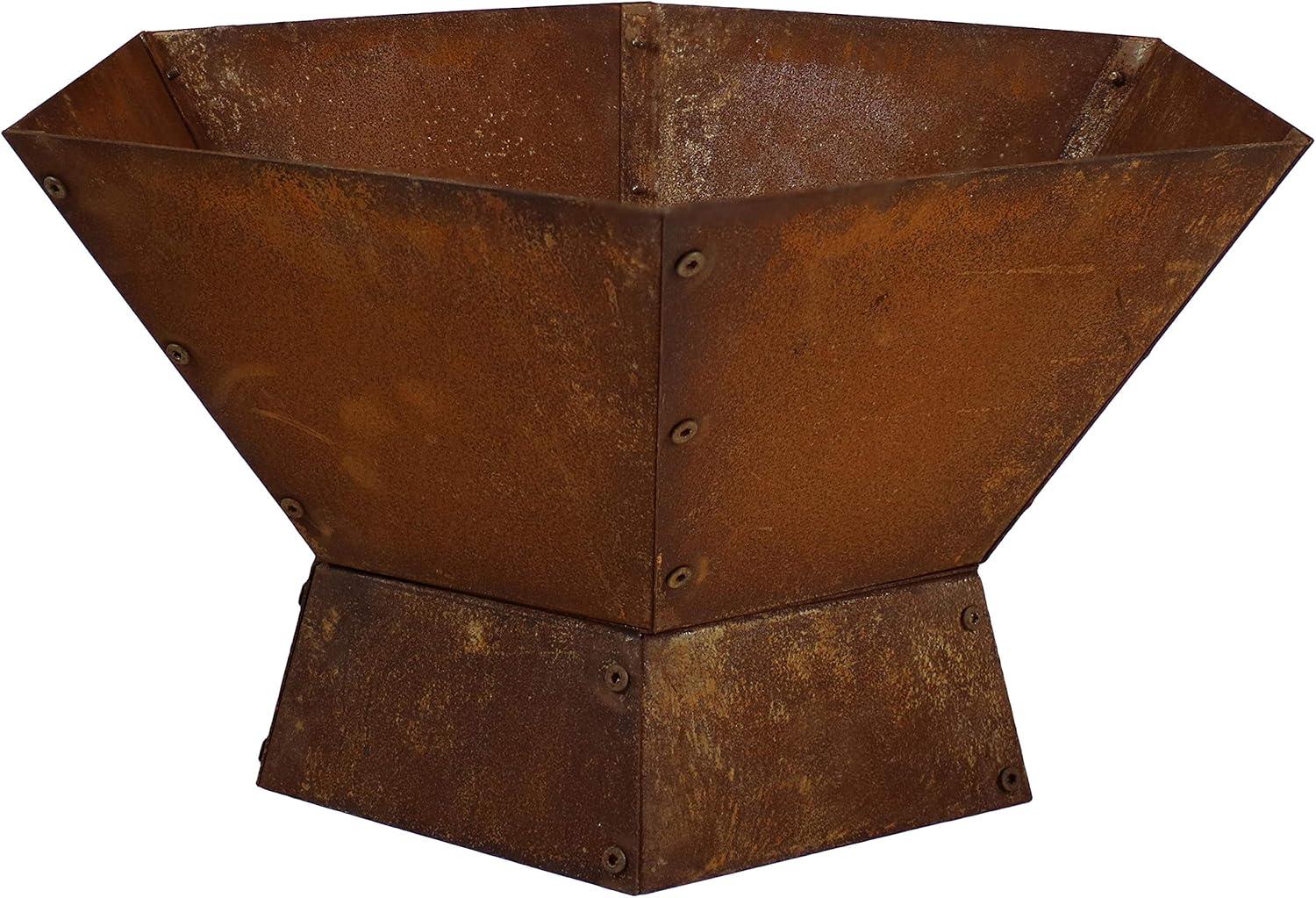 Sunnydaze Outdoor Camping or Backyard Hexagon Rustic Affinity Fire Pit Bowl on Pedestal Stand - 23" - Oxidized Rust