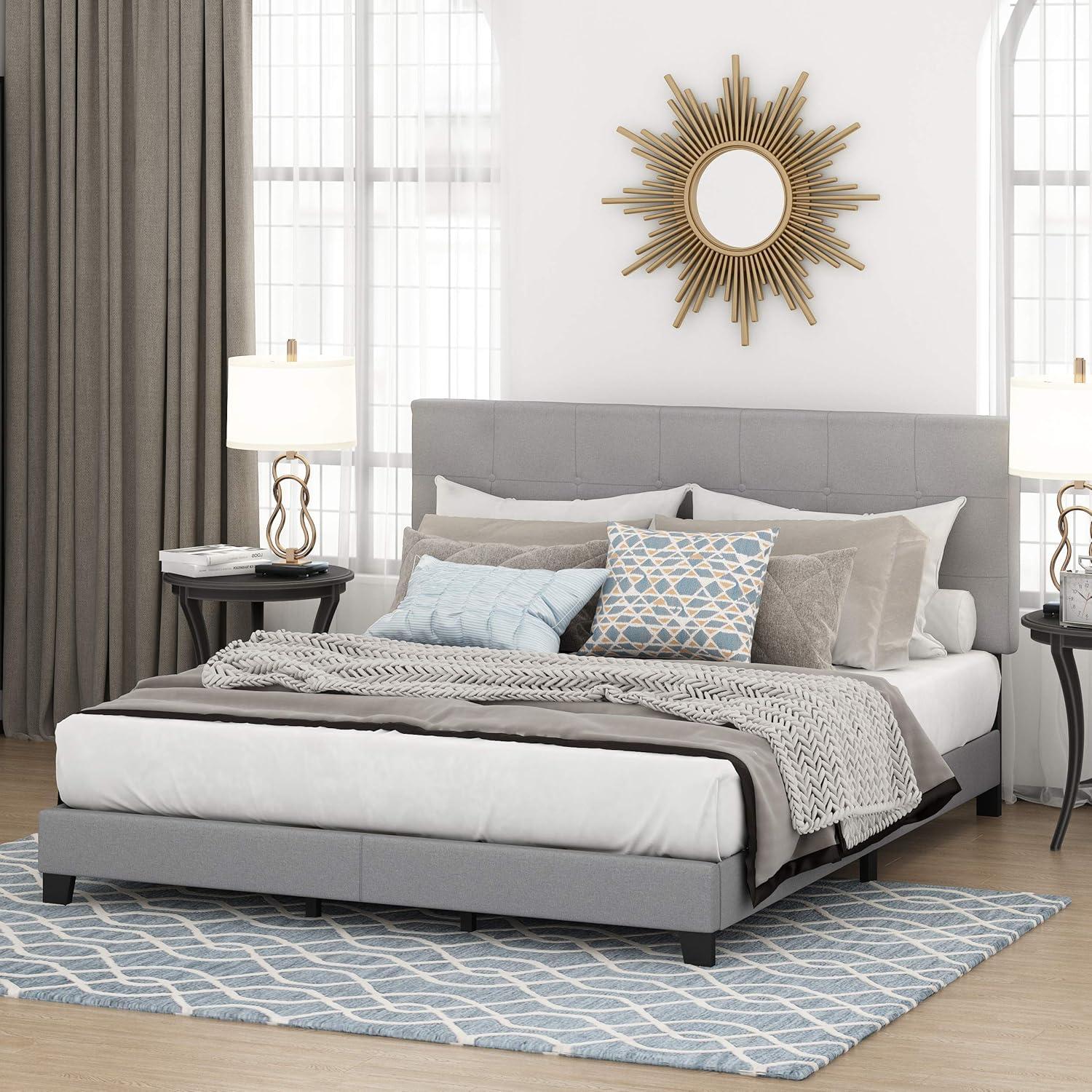 Glacier Linen California King Tufted Upholstered Bed Frame