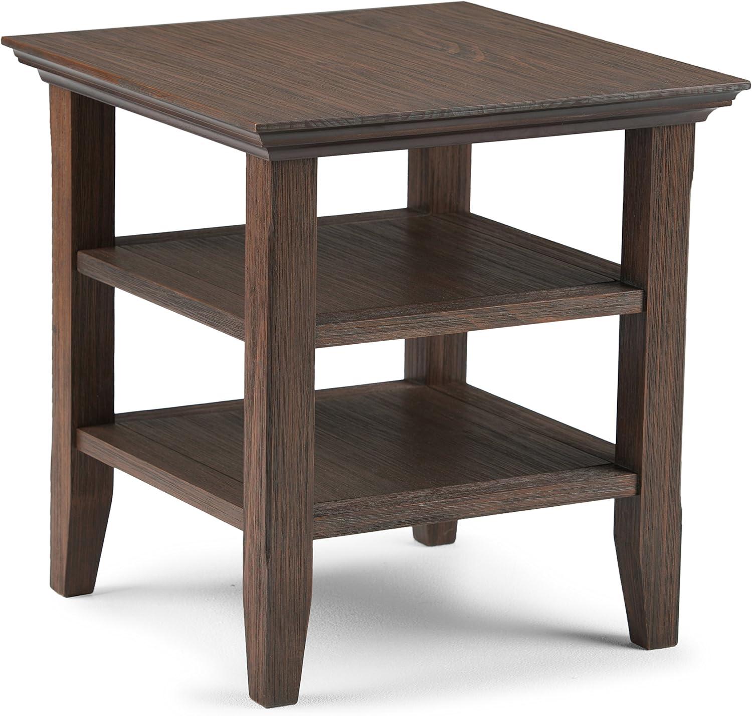 Acadian Rustic Farmhouse Brown Square Wood End Table with Shelves