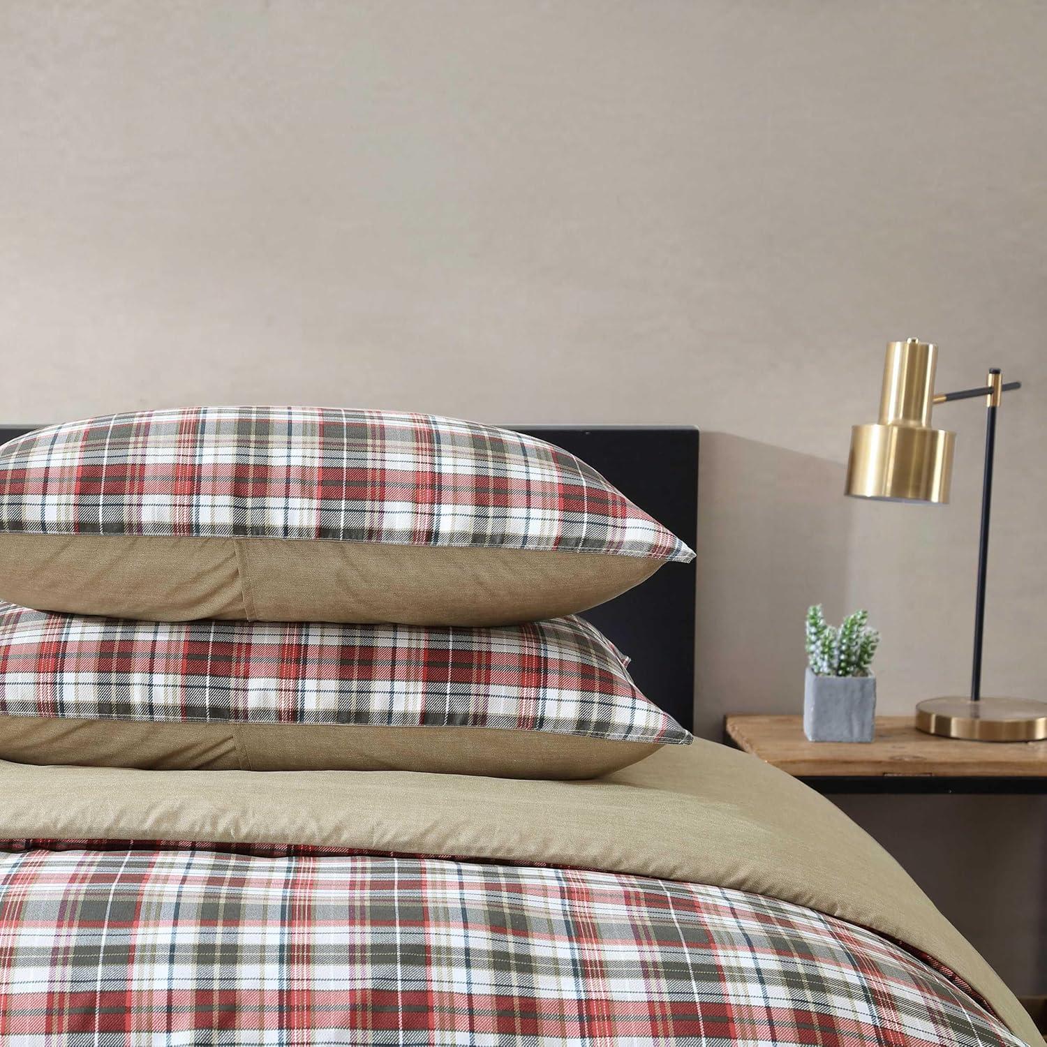 Eddie Bauer Astoria Plaid 100% Microfiber Duvet Set Red