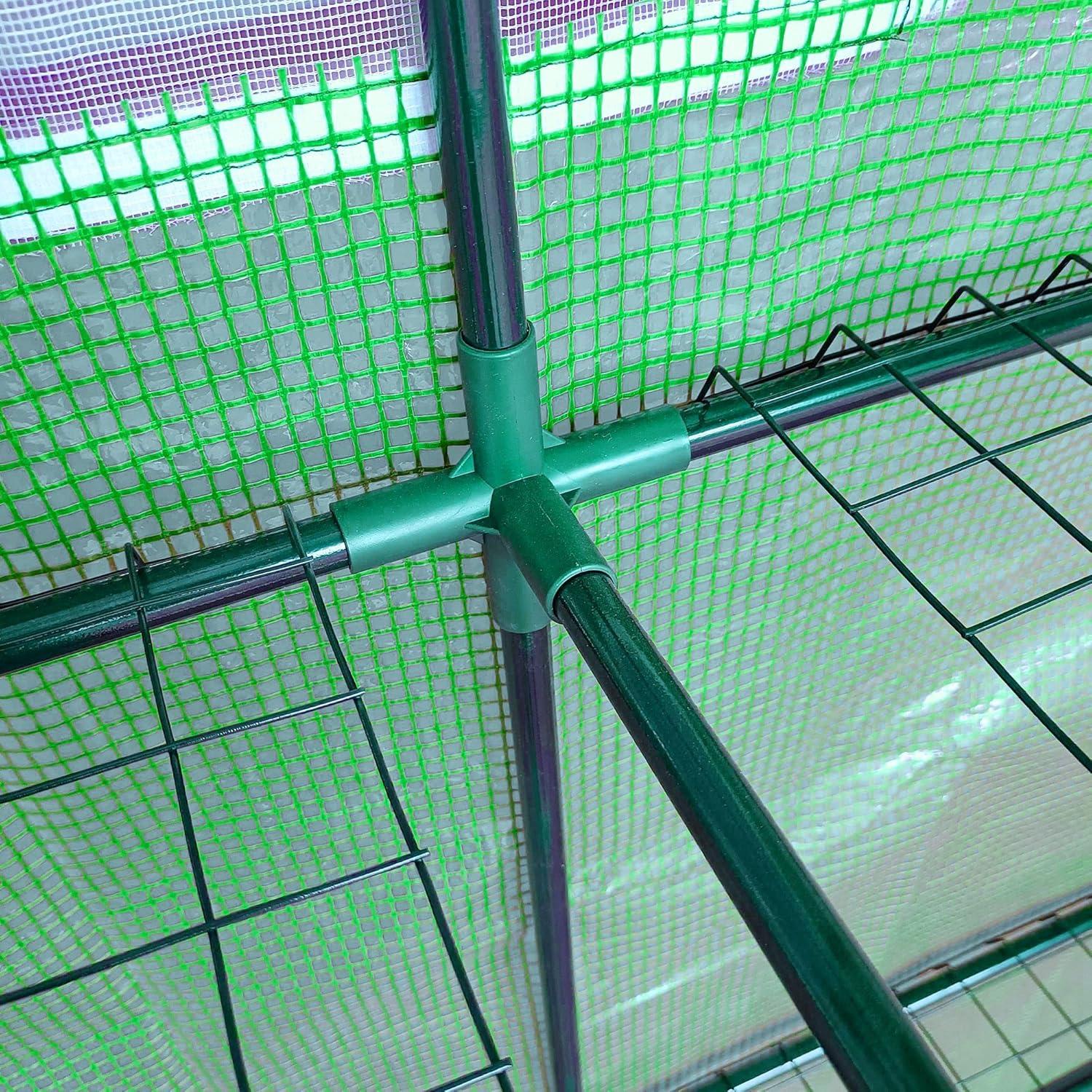 HLILish Outsunny 7' X 3' X 7' Lean To Greenhouse, Walk-In Green House, Plant Nursery With 2 Roll-Up Doors And Windows, PE Cover And 3 Wire Shelves