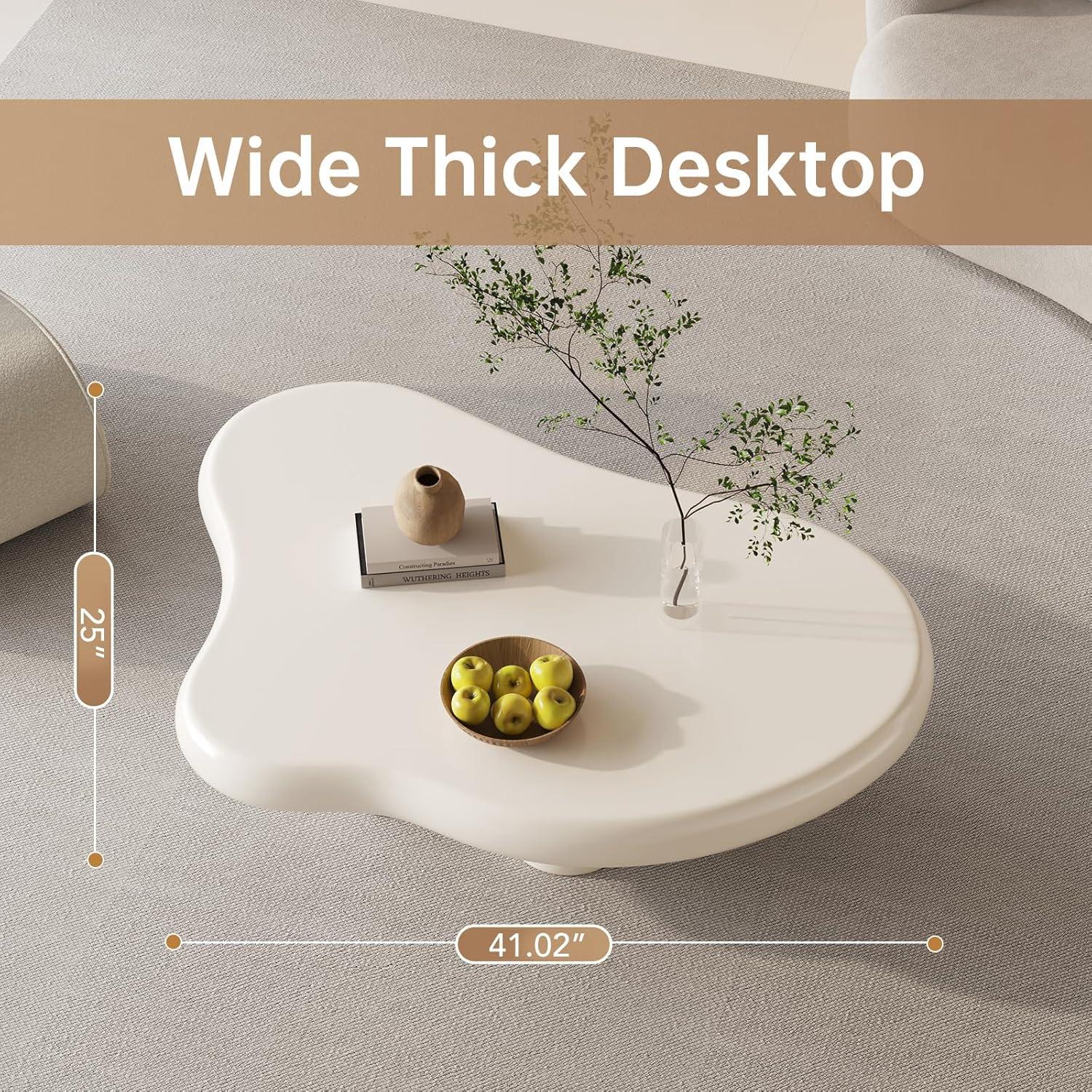 Guyii 41.02" Cream White Cloud Coffee Table, Irregular Coffee Table with 3 Legs for Living Room, Office