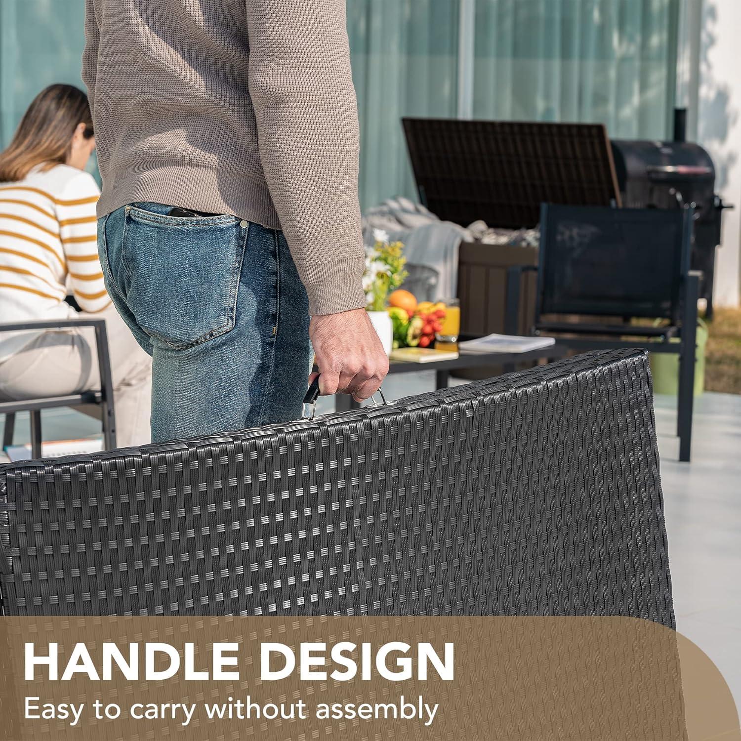 Devoko 3 Pieces Patio Lounge Chaise Chair Set Outdoor PE Rattan Folding Chair Sets with Table, Beige