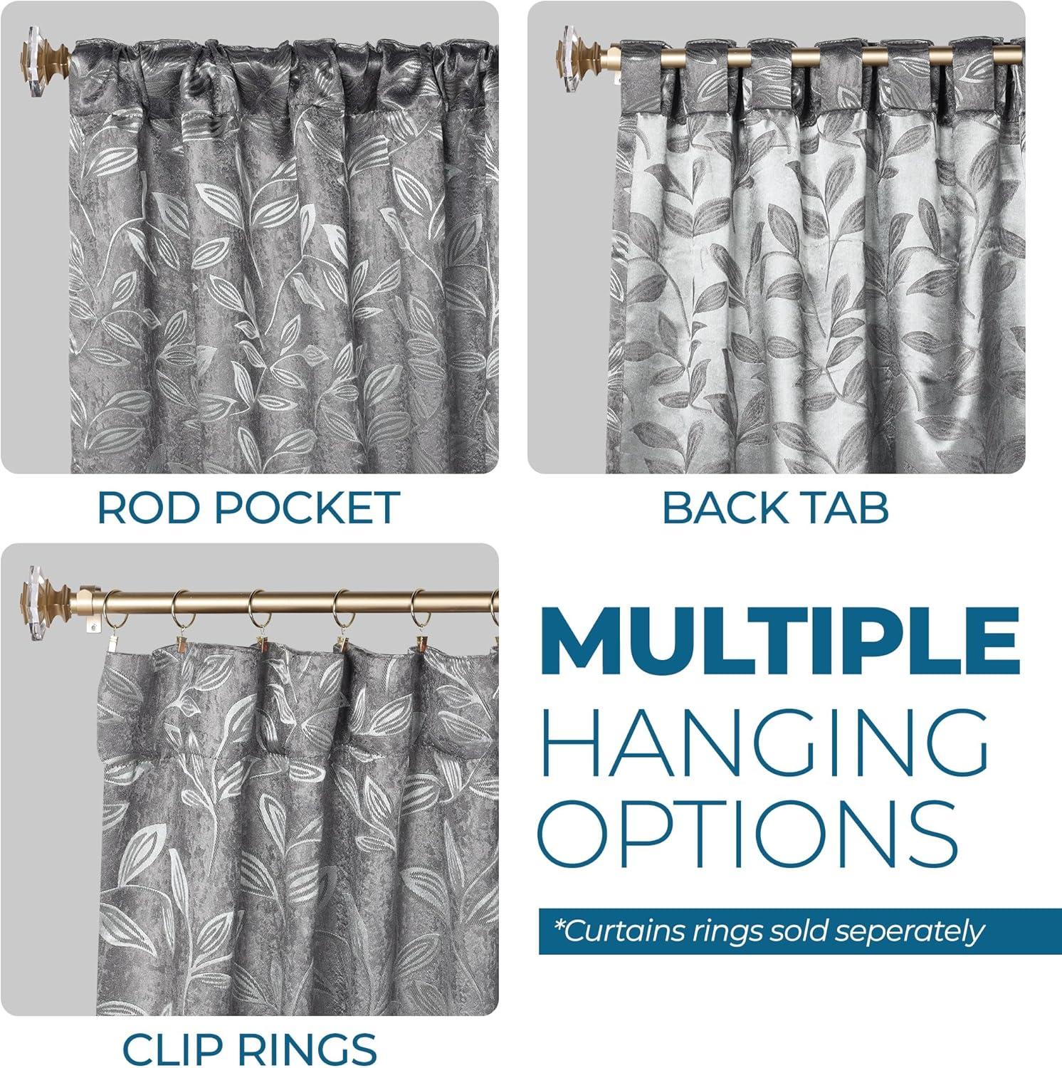Nickel Black Polyester Blackout Curtains with Leaf Pattern, 36" x 63"