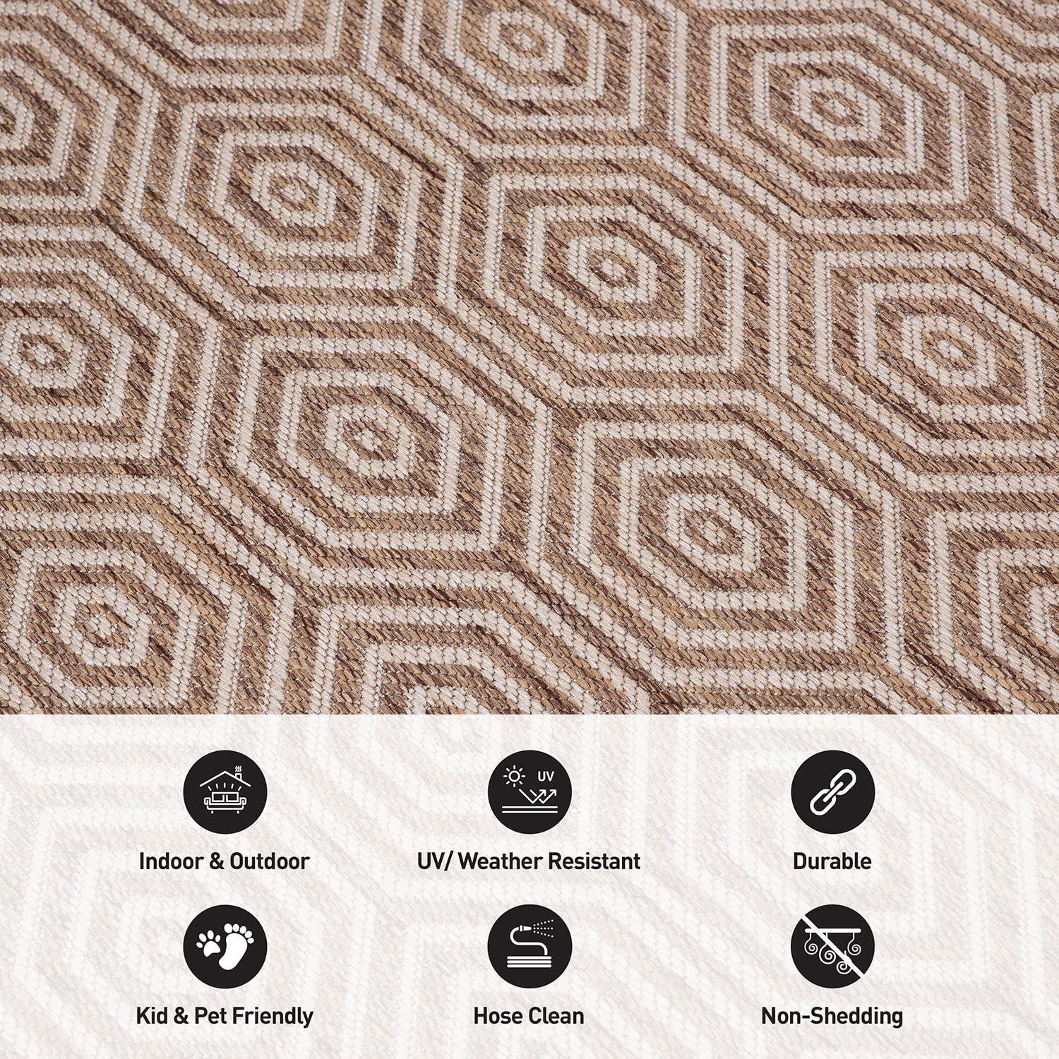 World Rug Gallery Modern Geometric Textured Flat Weave Indoor/Outdoor Area Rug - BROWN 7'10"X10'