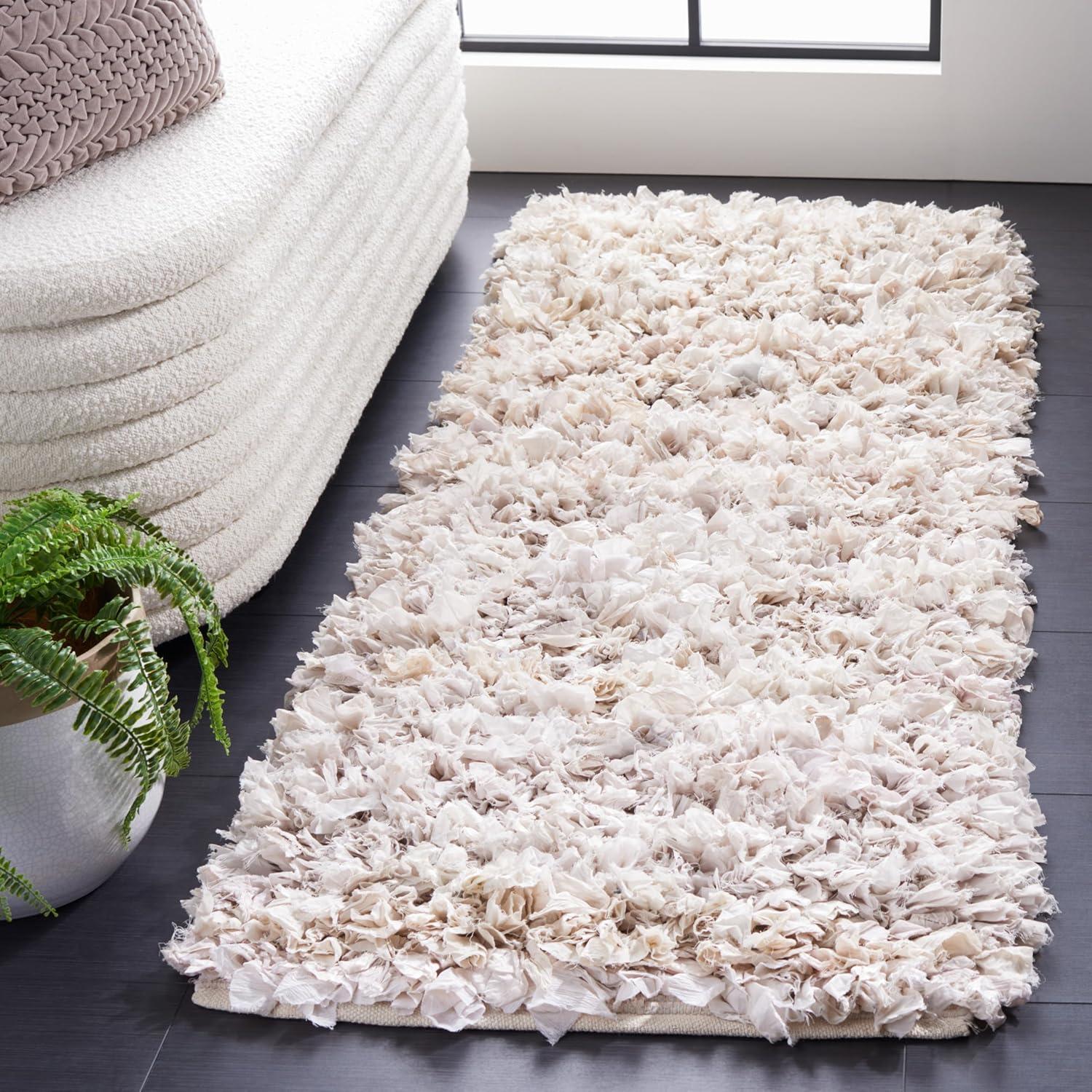 SAFAVIEH Rio Shag Collection SG951W Handmade Creme Rug