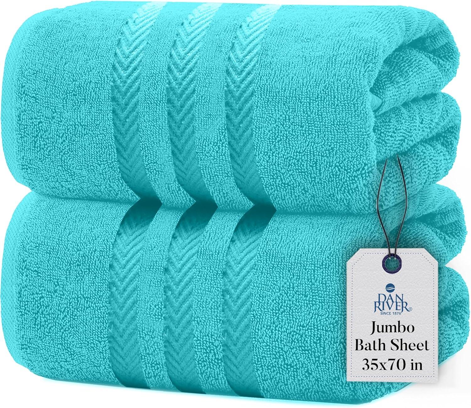 White Classic Luxury 100% Huge Cotton Bath Sheets Set of 2 - 35x70" Aqua