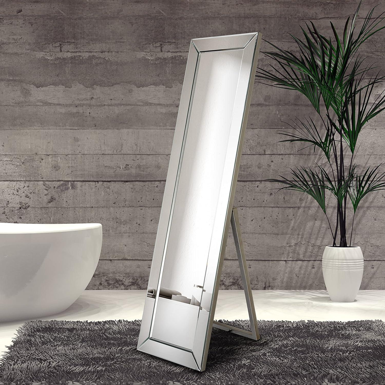 Moderno 64" Beveled Full Length Mirror with Wooden Frame